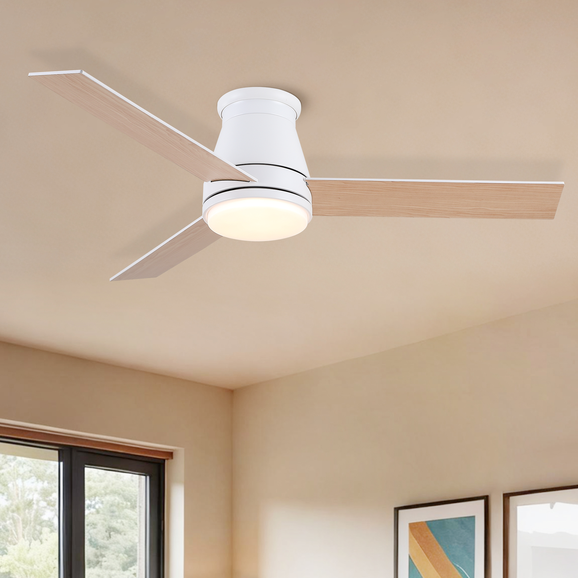 48" White Blades Lowe Profile Ceiling Fans with Light - Image 3