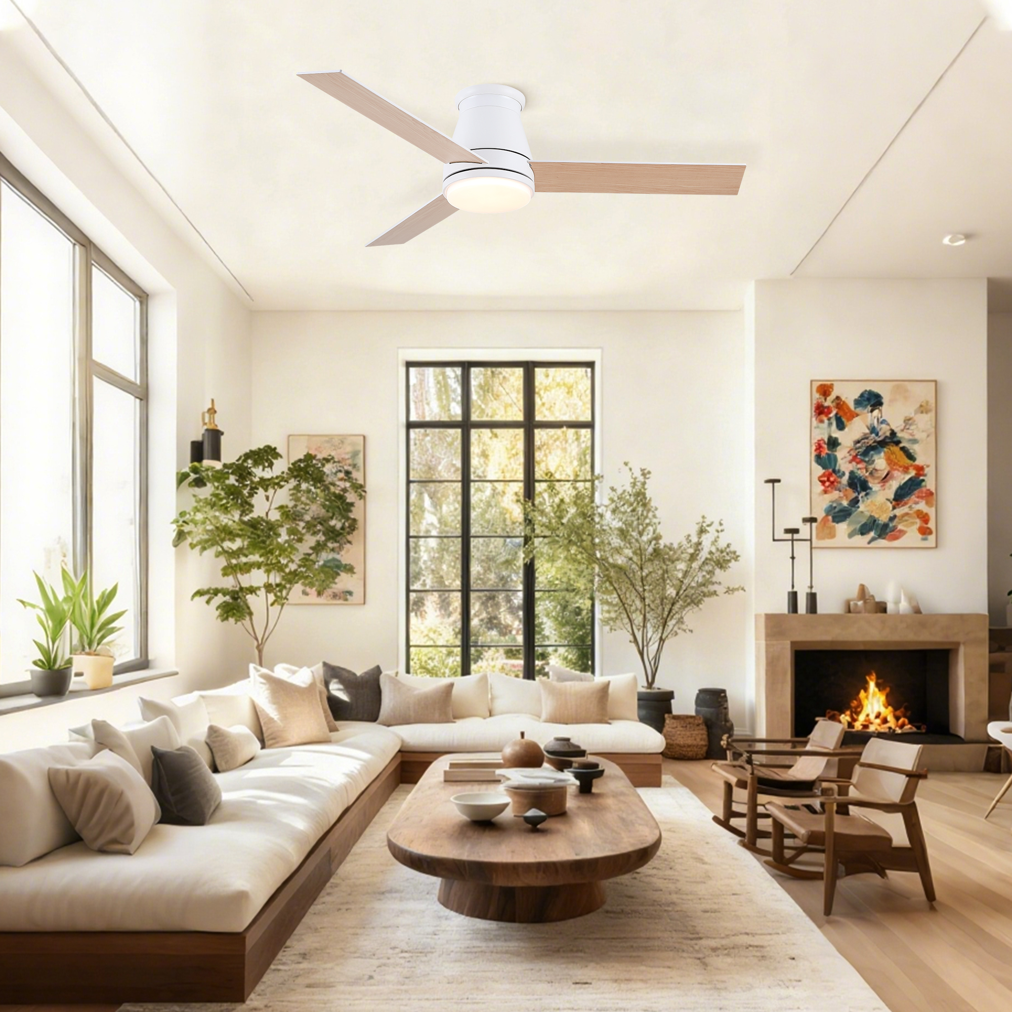 48" White Blades Lowe Profile Ceiling Fans with Light - Image 4