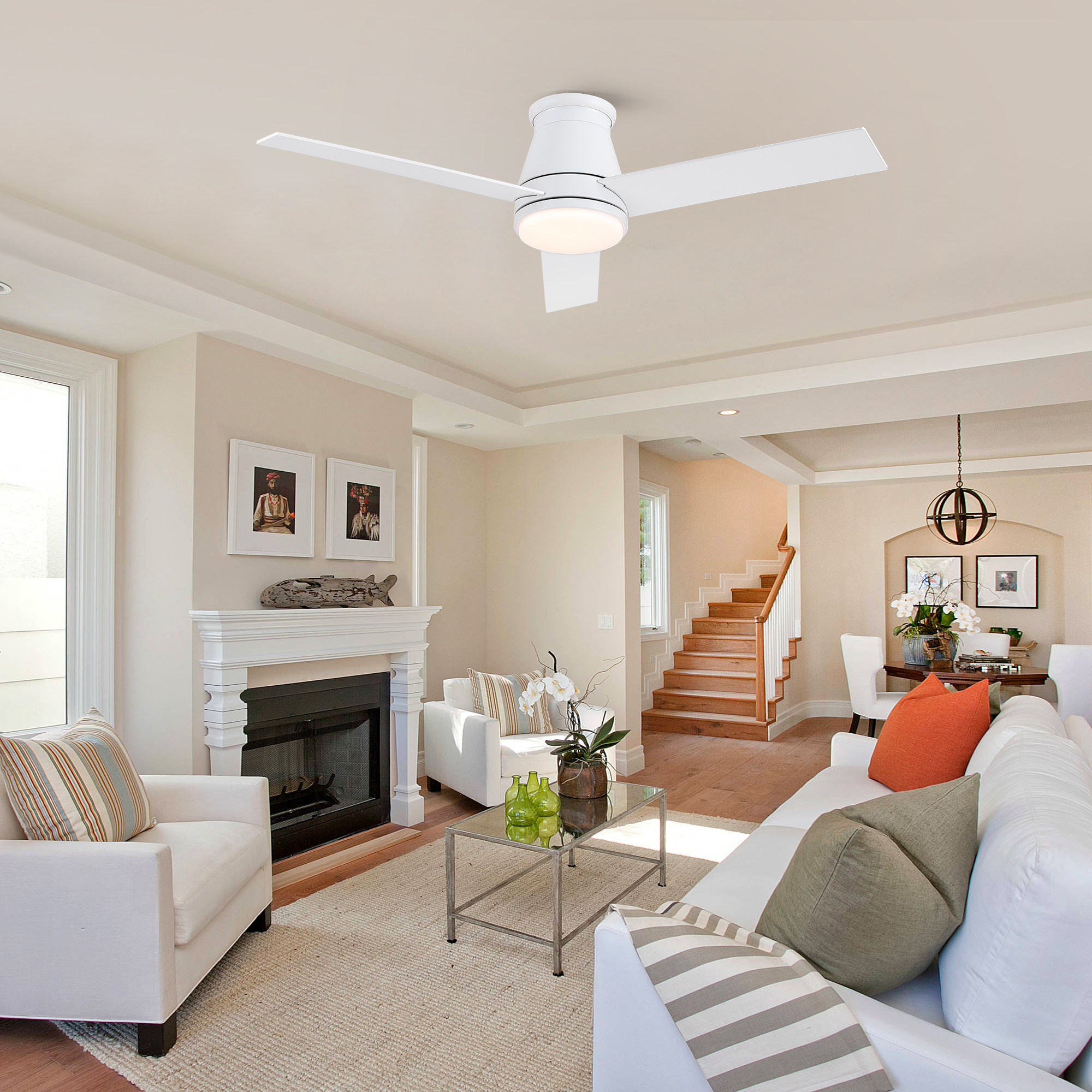 48" White Blades Lowe Profile Ceiling Fans with Light - Image 5