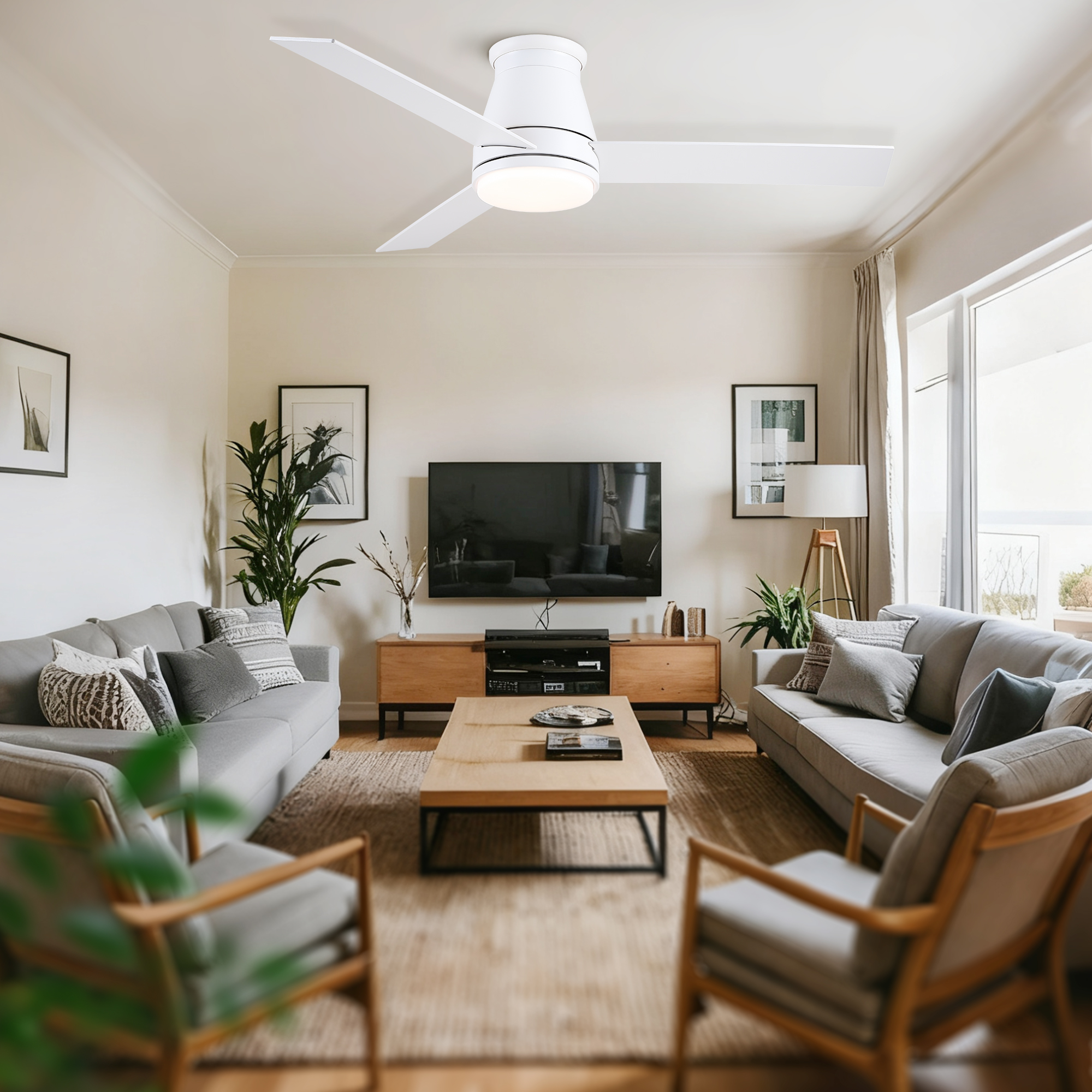 48" White Blades Lowe Profile Ceiling Fans with Light - Image 6