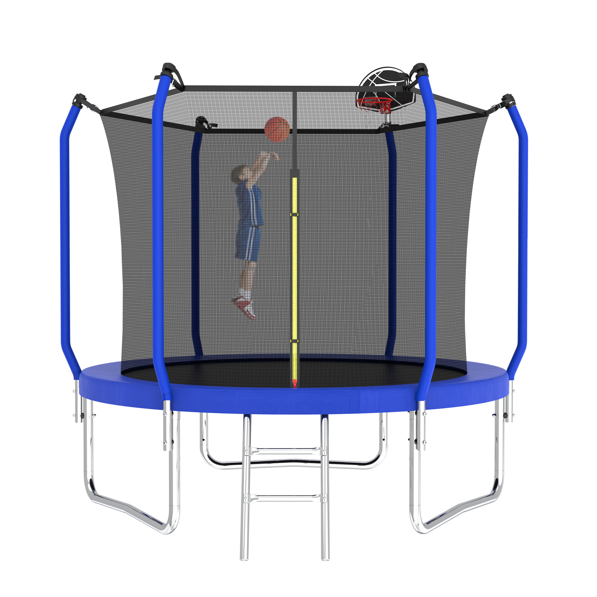8FT Trampoline with Basketball Hoop, ASTM Approved Reinforced Type Outdoor Trampoline with Enclosure Net - Image 5