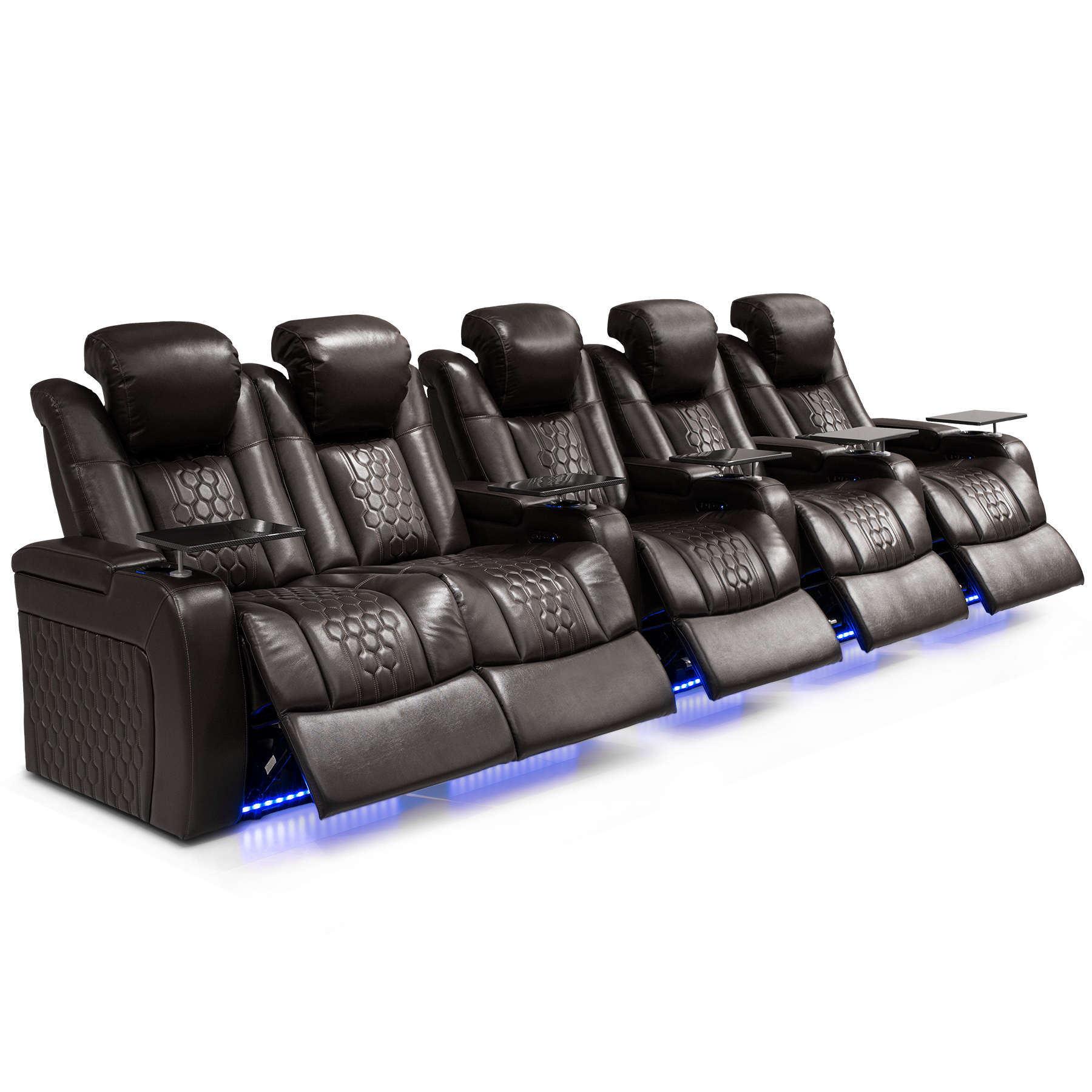 155.5"Power Recliner 5 PC Made WithTop-Grain Nappa,Fully Adjustable Relaxation,Smart Charging,Dynamic RGB LED Lighting,COFFEE - Image 2