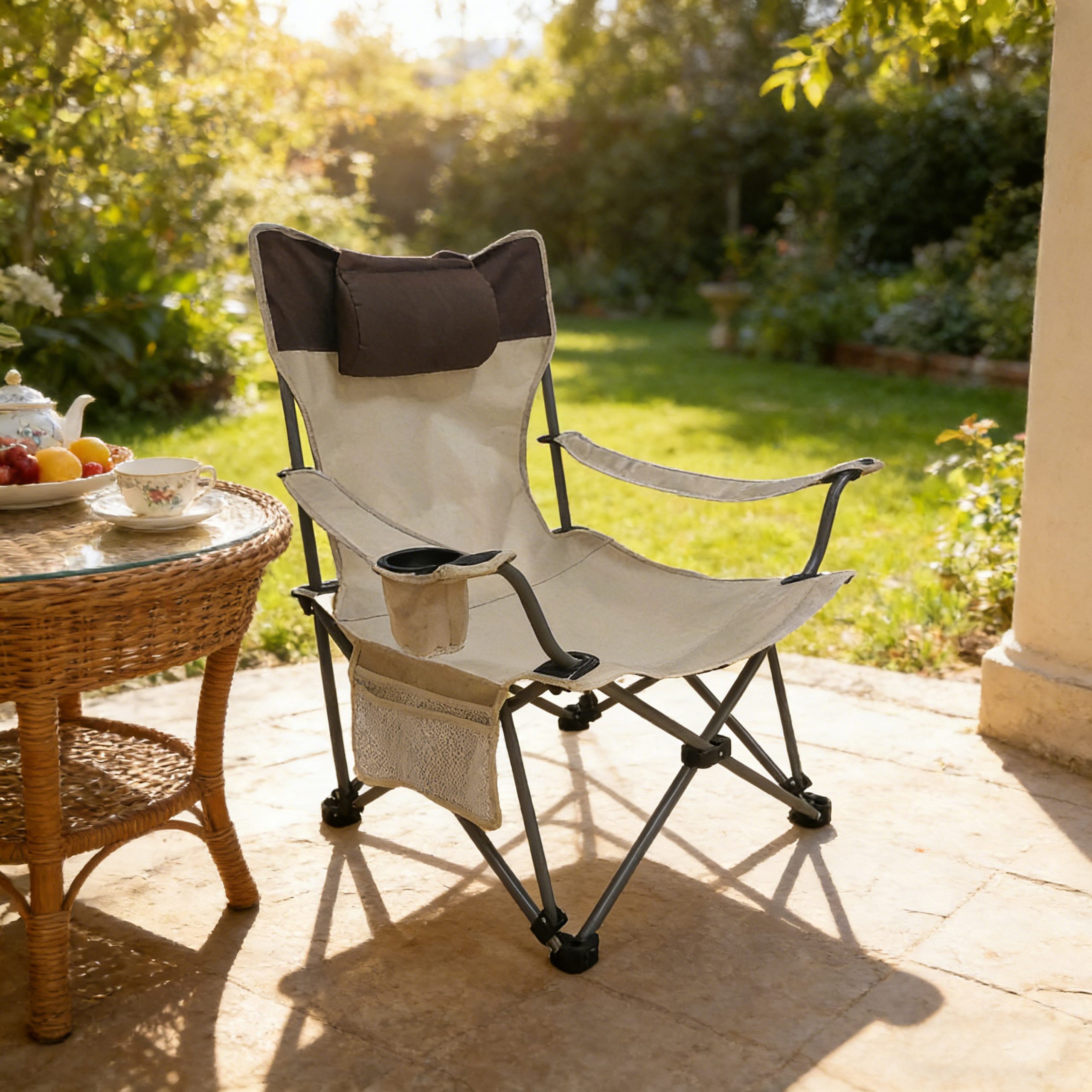 Outdoor Camping Chairs Folding/Portable/Adjustable reclining chair(Three-level adjustment), Side Pockets & Cup Holder,Carry Bag,Beige - Image 2