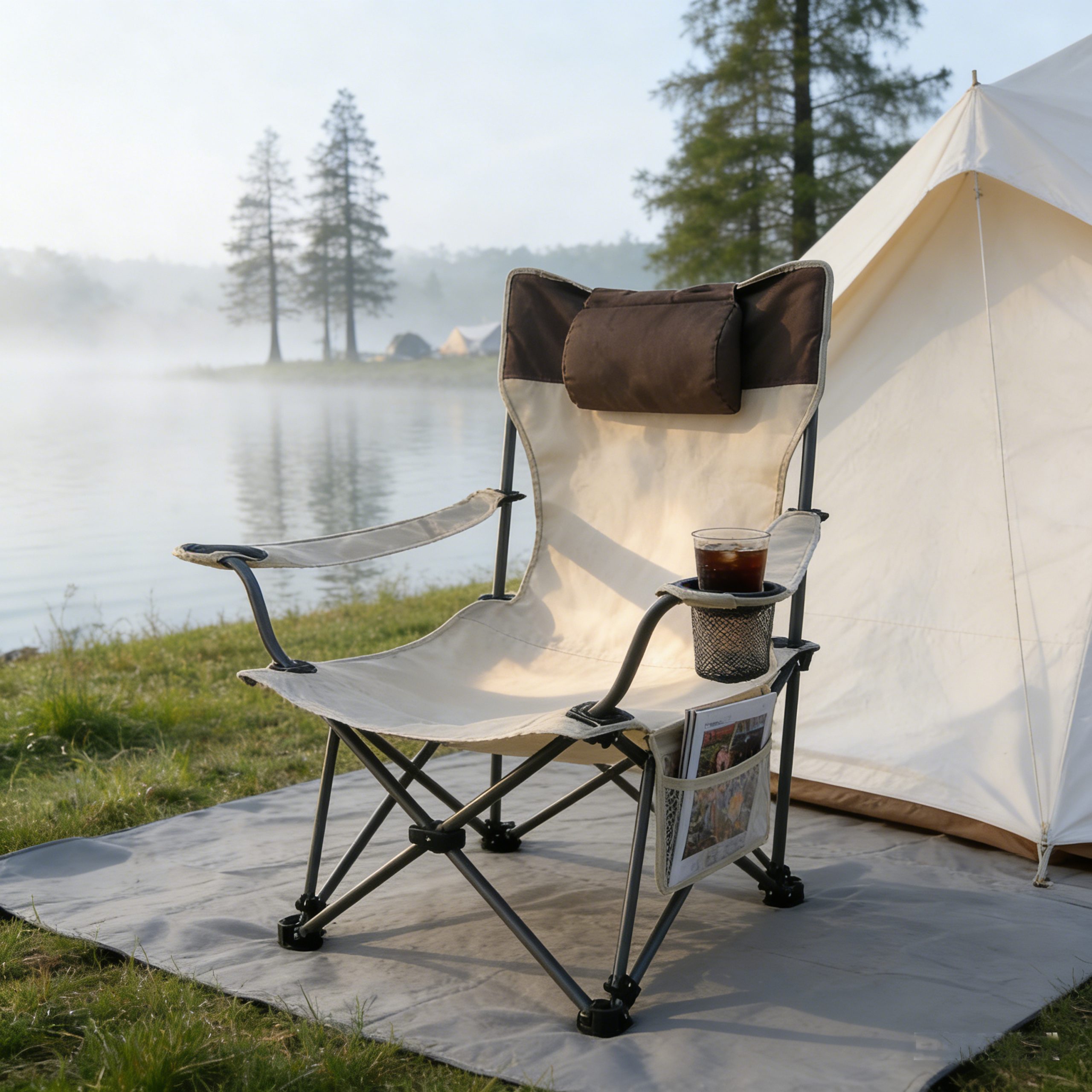 Outdoor Camping Chairs Folding/Portable/Adjustable reclining chair(Three-level adjustment), Side Pockets & Cup Holder,Carry Bag,Beige - Image 3
