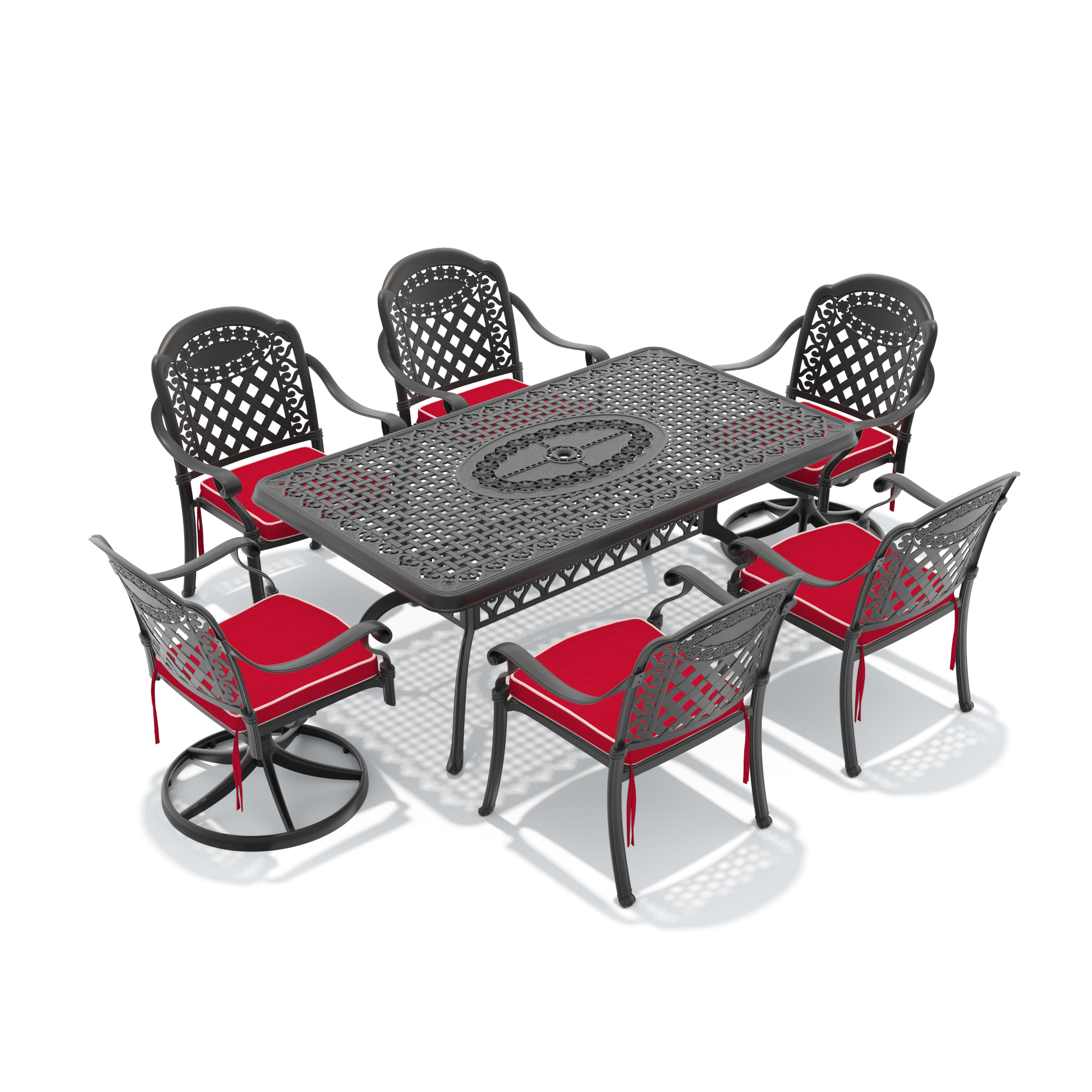 7-Piece All-Weather Cast Aluminum Dining Set, Include 2 Swivel Chairs,4 Dining Chairs and Rectangular Table With Black Frame - Image 2