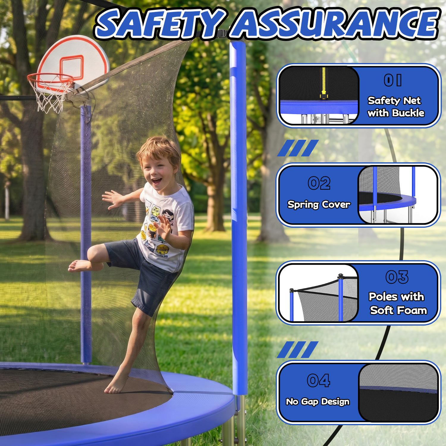 16FT Trampoline with Balance Bar & Basketball Hoop&Ball, ASTM Approved Reinforced Type Outdoor Trampoline with Enclosure Net - Image 2