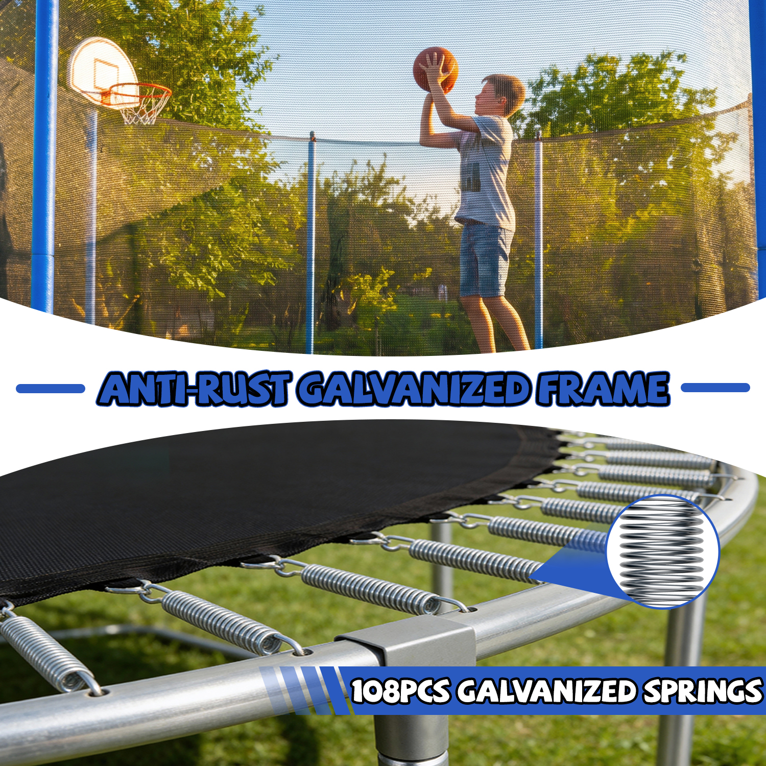 16FT Trampoline with Balance Bar & Basketball Hoop&Ball, ASTM Approved Reinforced Type Outdoor Trampoline with Enclosure Net - Image 3