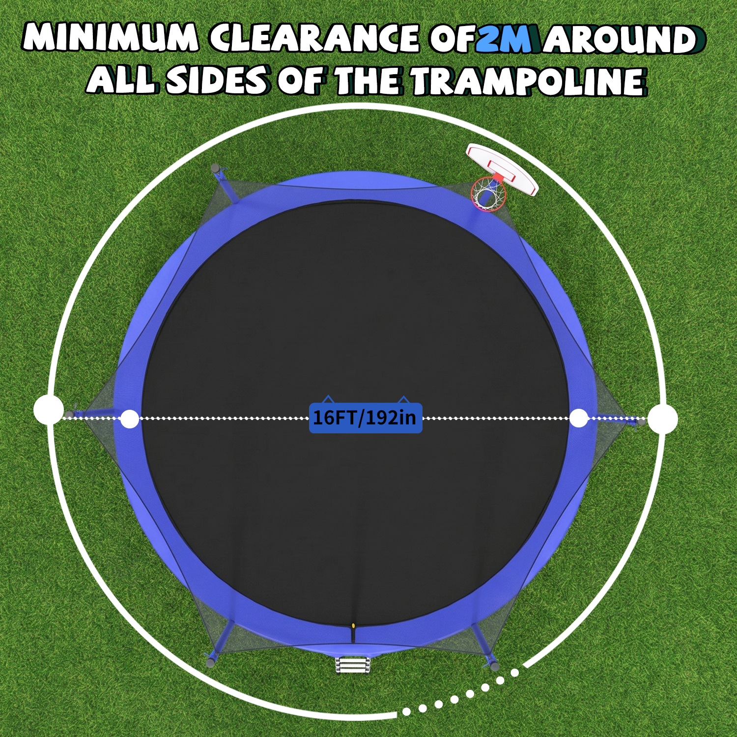 16FT Trampoline with Balance Bar & Basketball Hoop&Ball, ASTM Approved Reinforced Type Outdoor Trampoline with Enclosure Net - Image 5