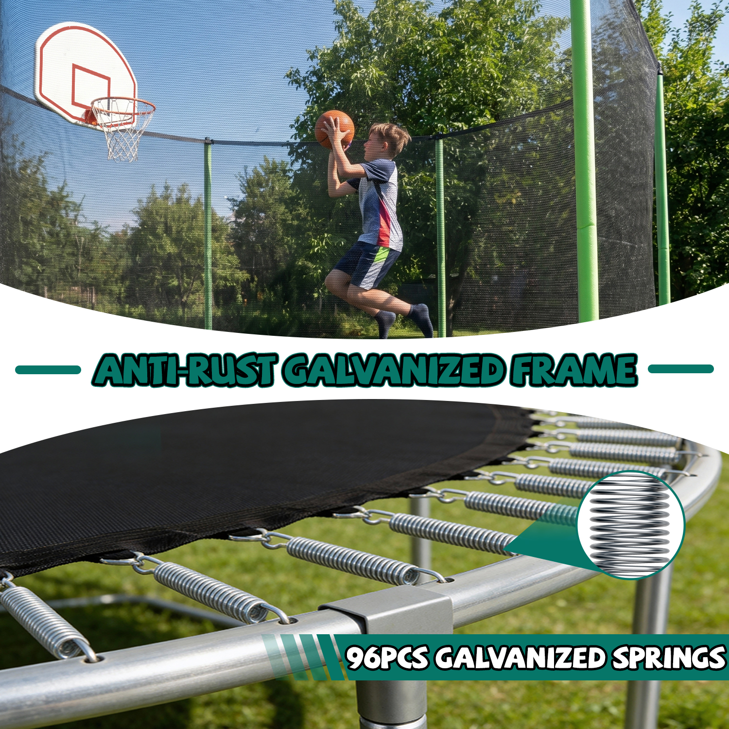 15FT for Kids Children with Safety Enclosure Net Outdoor Backyards Large Recreational Trampoline - Image 2