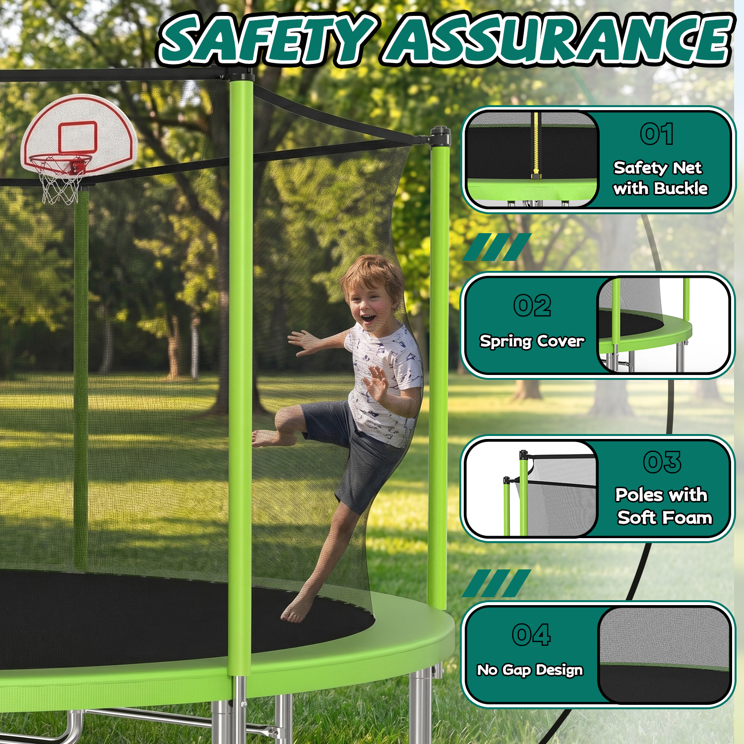 15FT for Kids Children with Safety Enclosure Net Outdoor Backyards Large Recreational Trampoline - Image 3