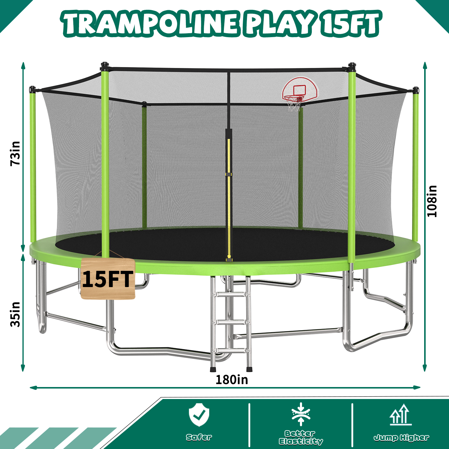 15FT for Kids Children with Safety Enclosure Net Outdoor Backyards Large Recreational Trampoline - Image 6