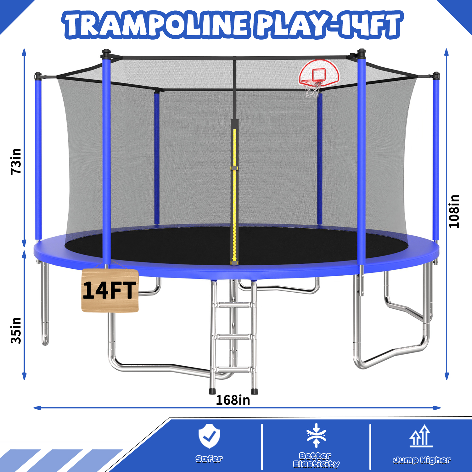 14FT for Kids Children with Safety Enclosure Net Outdoor Backyards Large Recreational Trampoline - Image 3