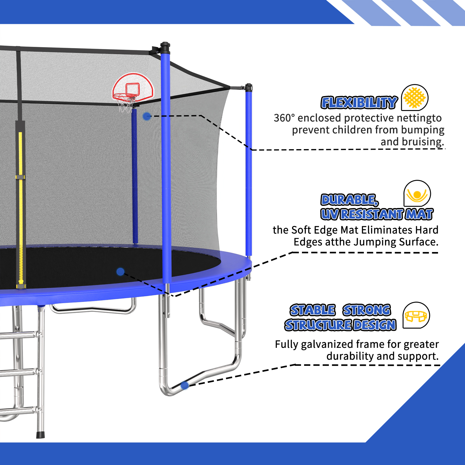 14FT for Kids Children with Safety Enclosure Net Outdoor Backyards Large Recreational Trampoline - Image 5