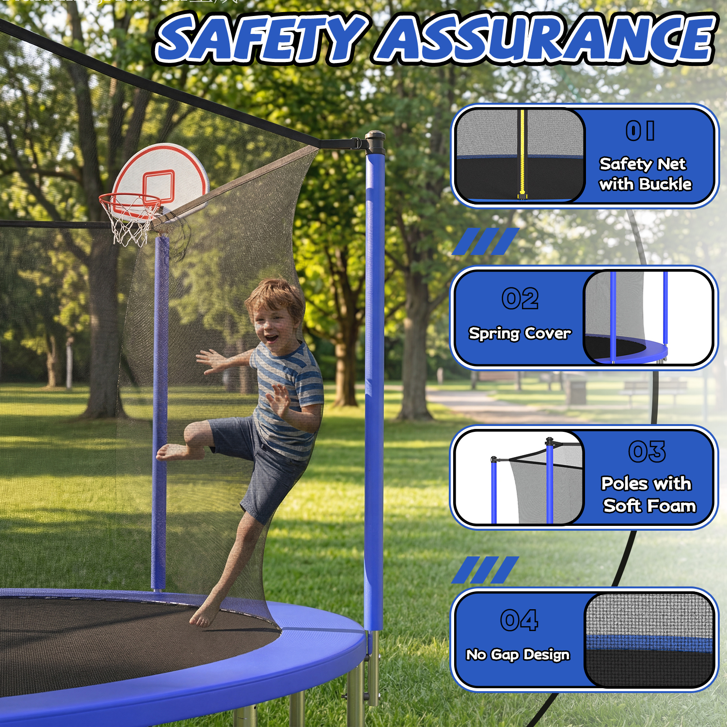 14FT for Kids Children with Safety Enclosure Net Outdoor Backyards Large Recreational Trampoline - Image 6
