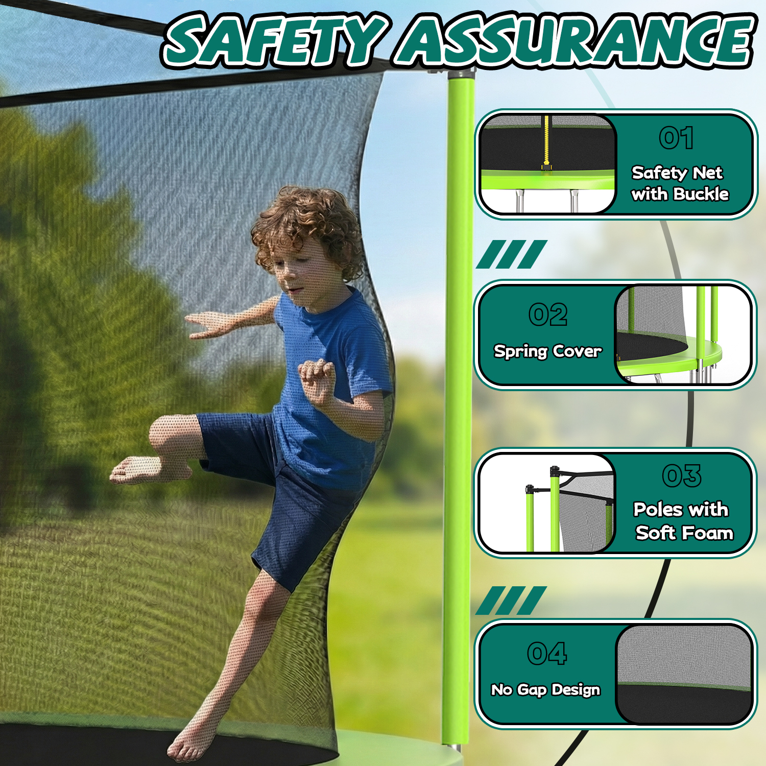 12FT Trampoline Green for Kids & Adults with Basketball Hoop and Ball ,Recreational Trampolines with Safety Enclosure for Back Yard Outdoor - Image 4