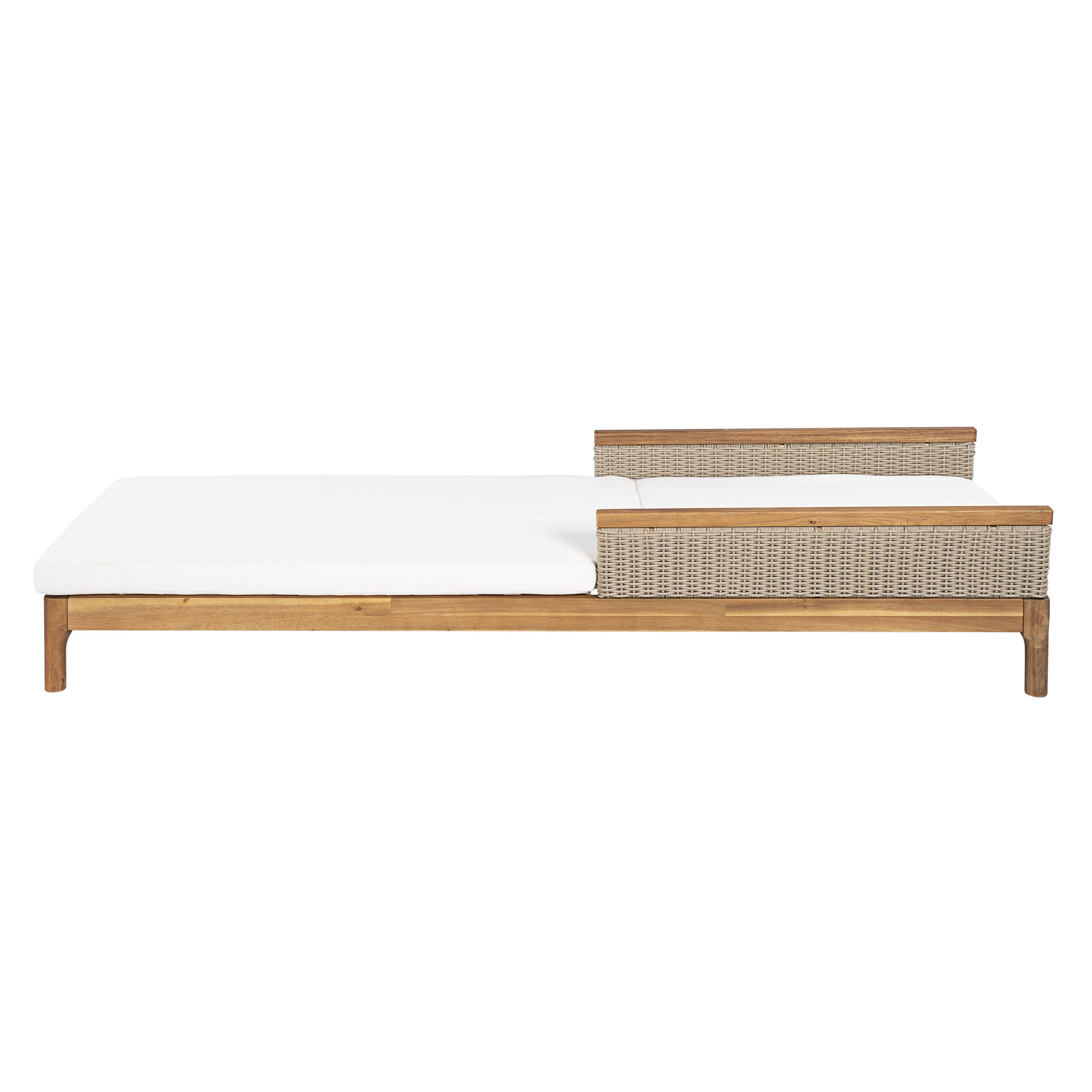 Solid Acacia Wood Sun Chaise Lounger with Beige Cushions and Light Grey Wicker, 76.8" Outdoor Patio Furniture for Garden, Deck, Poolside Relaxation,Natural +Beige Cushion - Image 6