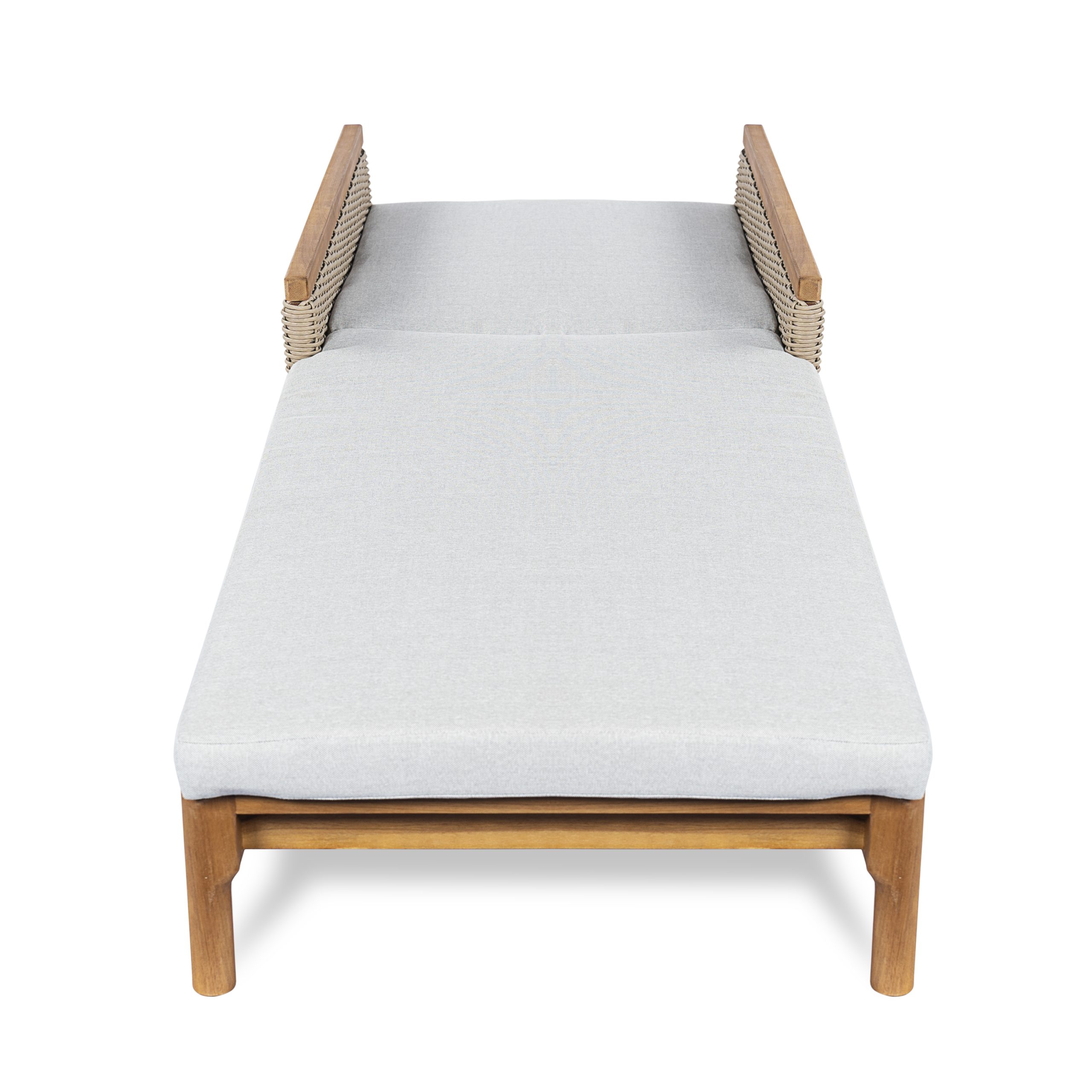 Solid Acacia Wood Sun Chaise Lounger with Grey Cushions and Light Grey Wicker, 76.8" Outdoor Patio Furniture for Garden, Deck, Poolside Relaxation,Natural +Light Grey Wicker - Image 6