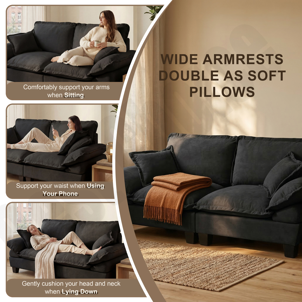 Modular Sectional Sofa, L-Shape Cloud Couch with Sailboat Design, 1 Movable Ottomans & 2 Soft Pillows Included, Comfy Chenille for Apartment Living Room, Black - Image 3