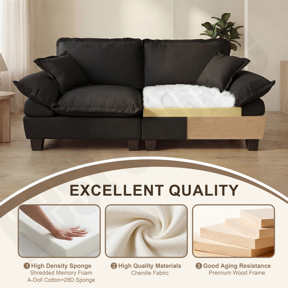 Modular Sectional Sofa, L-Shape Cloud Couch with Sailboat Design, 1 Movable Ottomans & 2 Soft Pillows Included, Comfy Chenille for Apartment Living Room, Black - Image 5