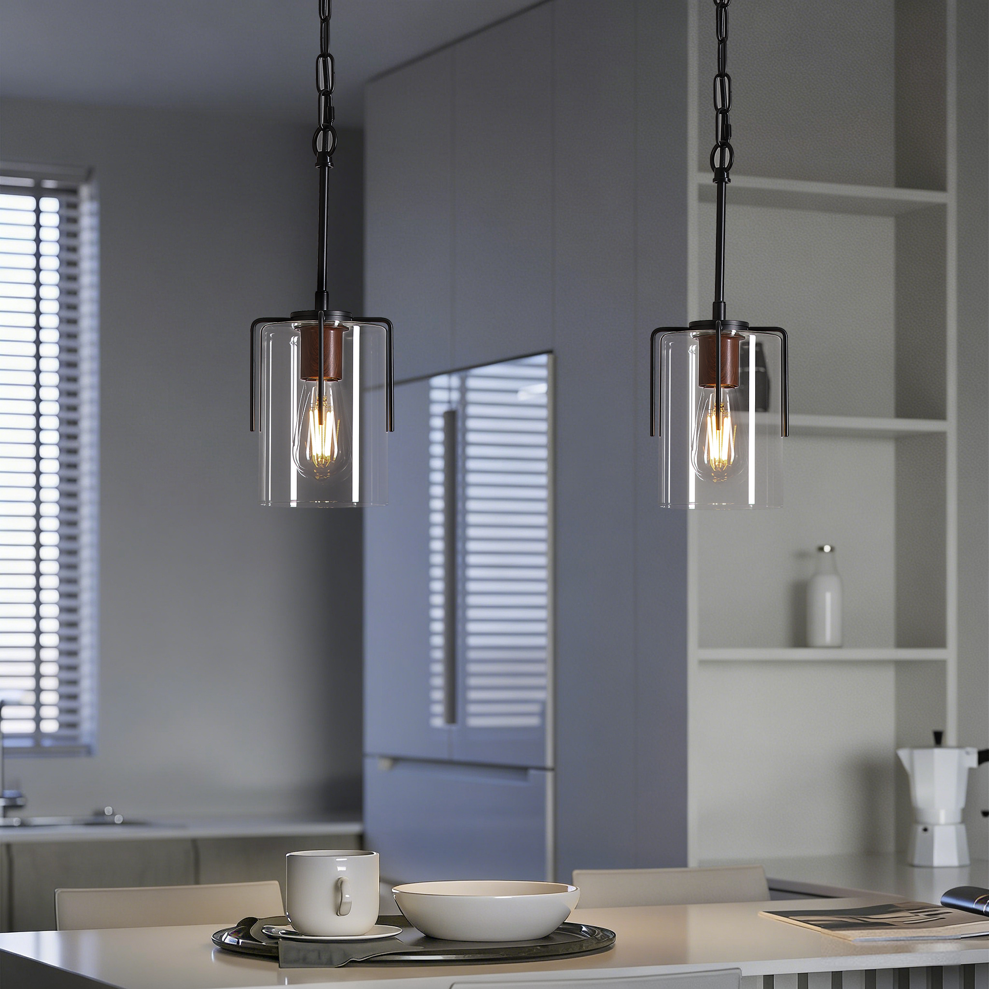Modern Industrial Pendant Light with Clear Glass Shade, Adjustable Metal Pendant Lighting for Kitchen Island Dining Room Entryway, Easy Clean Glare-Free Home Light Fixture - Image 2