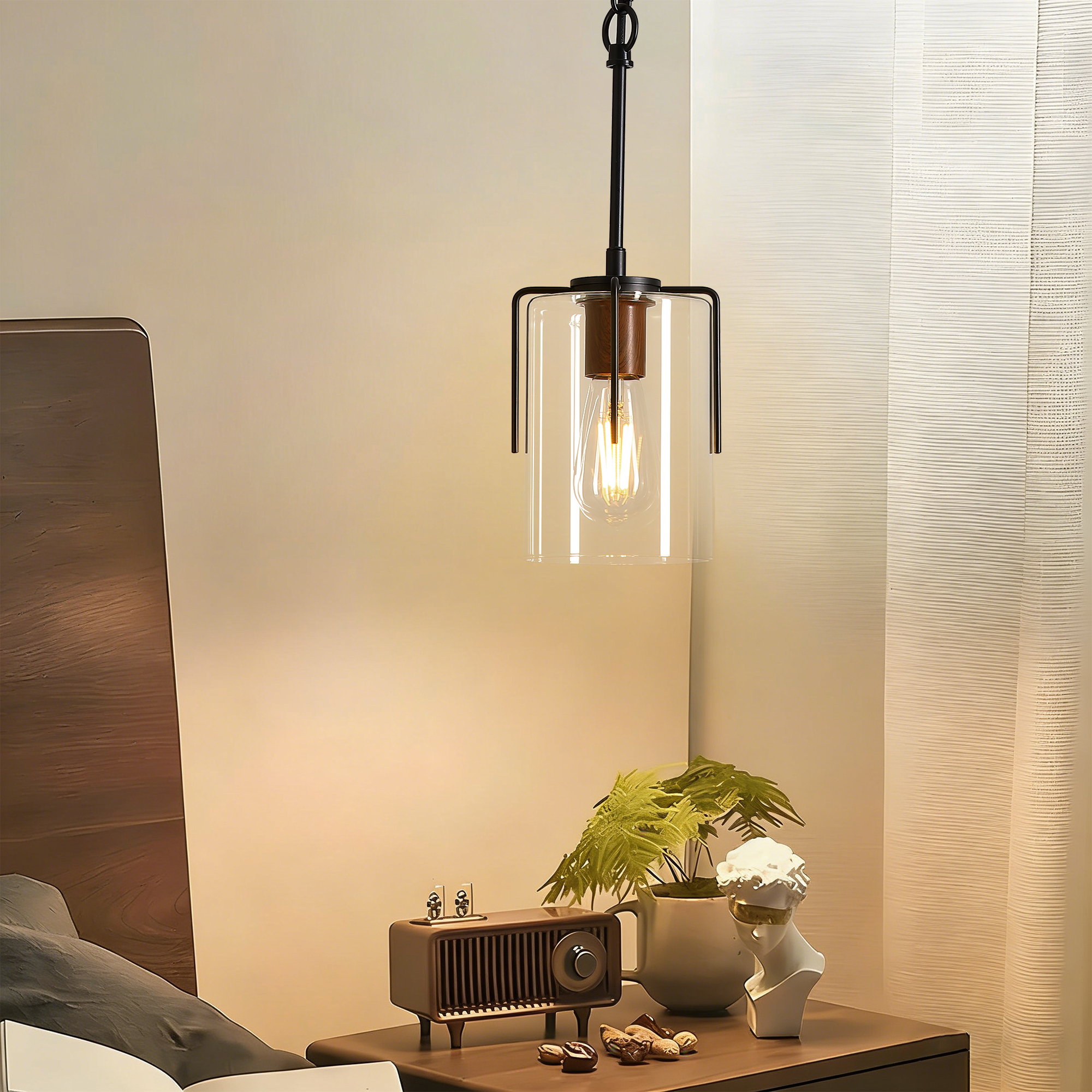 Modern Industrial Pendant Light with Clear Glass Shade, Adjustable Metal Pendant Lighting for Kitchen Island Dining Room Entryway, Easy Clean Glare-Free Home Light Fixture - Image 3