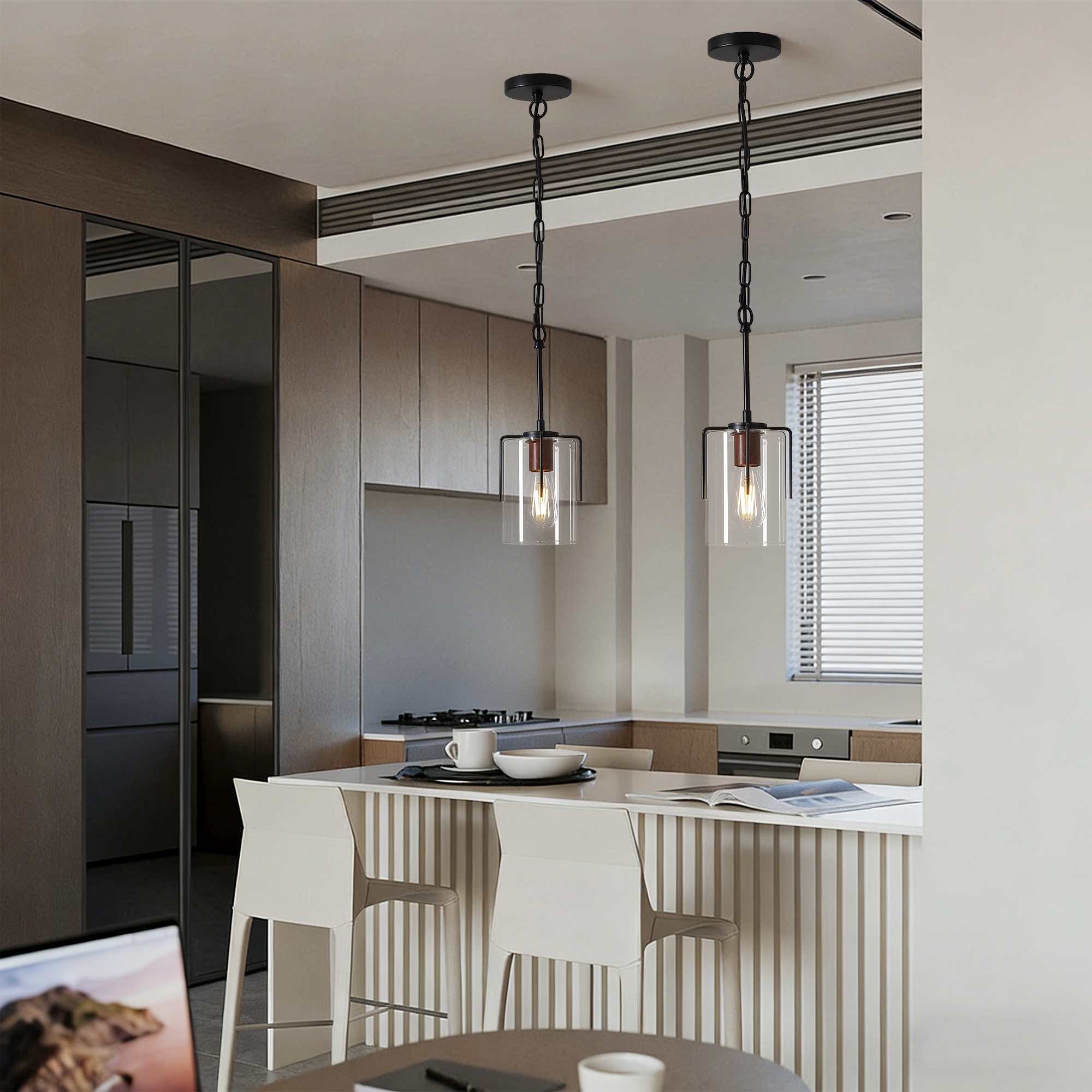 Modern Industrial Pendant Light with Clear Glass Shade, Adjustable Metal Pendant Lighting for Kitchen Island Dining Room Entryway, Easy Clean Glare-Free Home Light Fixture - Image 4
