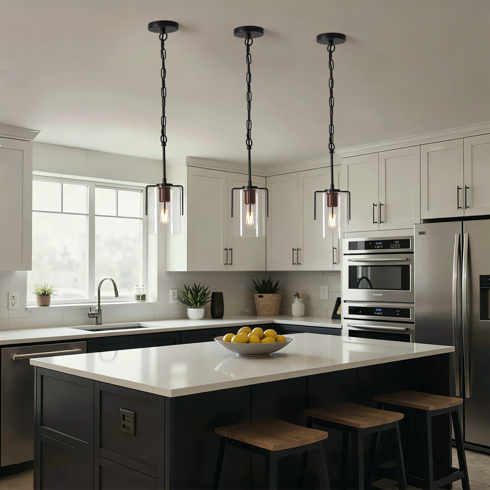 Modern Industrial Pendant Light with Clear Glass Shade, Adjustable Metal Pendant Lighting for Kitchen Island Dining Room Entryway, Easy Clean Glare-Free Home Light Fixture - Image 5