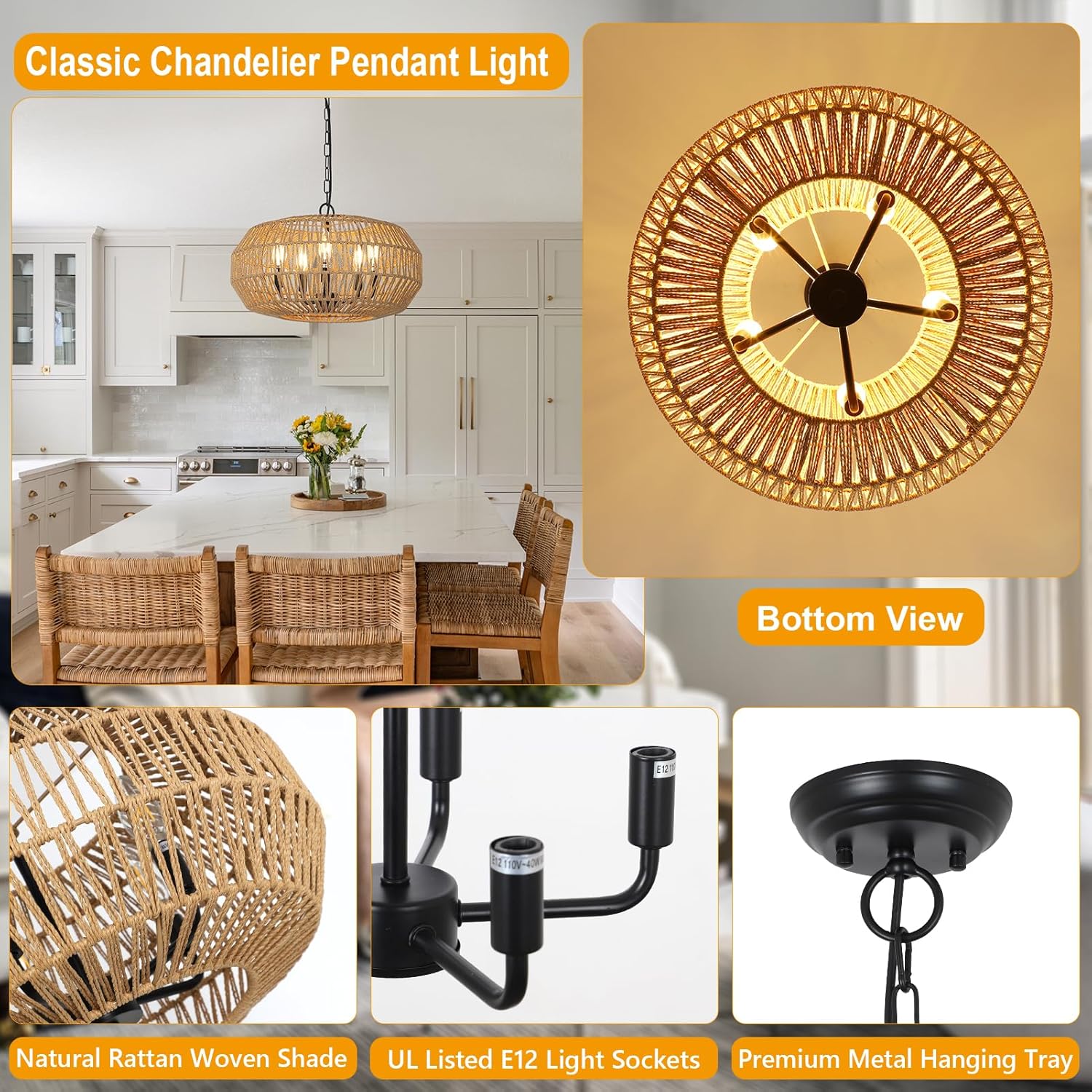 Farmhouse Rattan Pendant Lights - Image 4