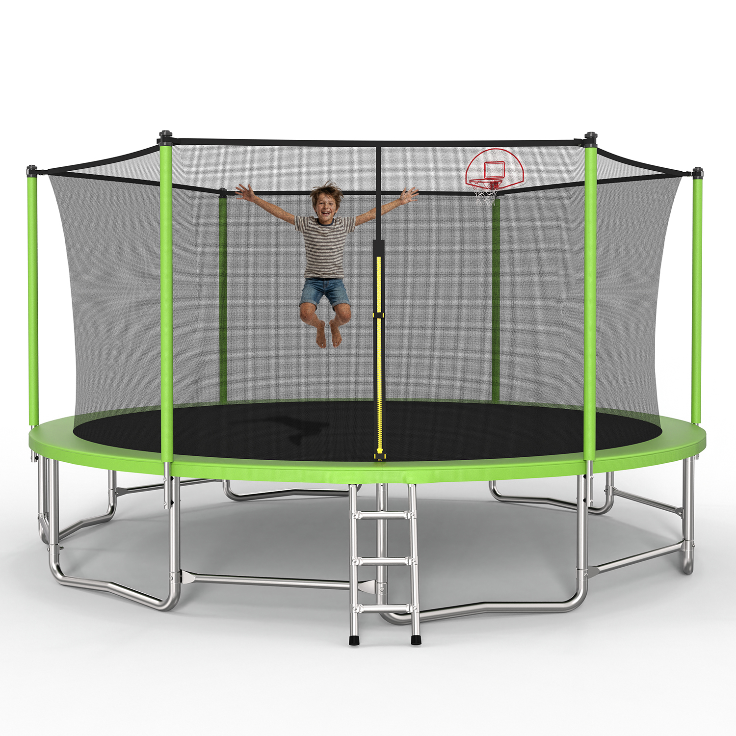 16FT Trampoline with Balance Bar & Basketball Hoop&Ball, ASTM Approved Reinforced Type Outdoor Trampoline with Enclosure Net - Image 2