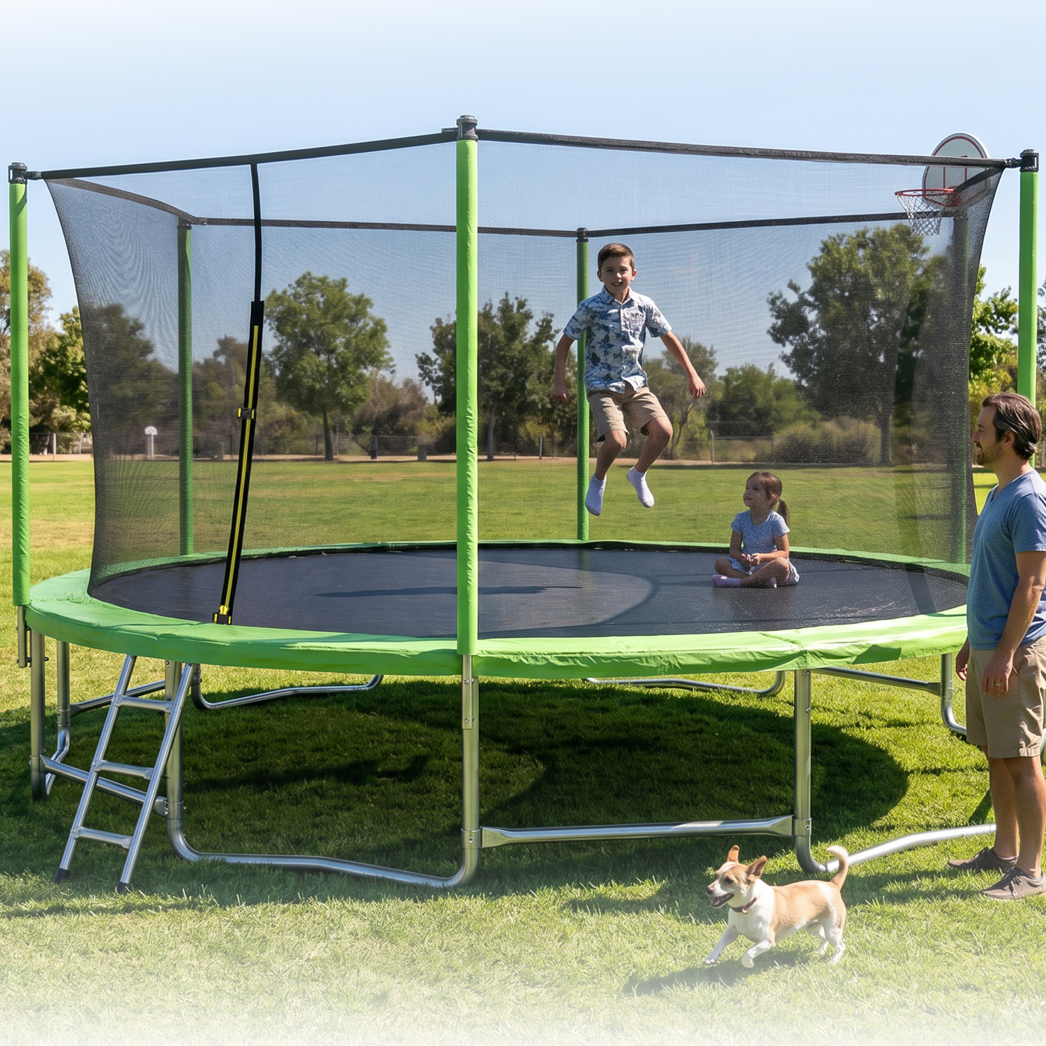16FT Trampoline with Balance Bar & Basketball Hoop&Ball, ASTM Approved Reinforced Type Outdoor Trampoline with Enclosure Net - Image 3