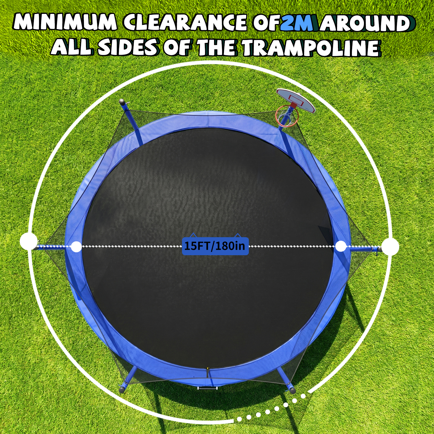 15FT for Kids Children with Safety Enclosure Net Outdoor Backyards Large Recreational Trampoline - Image 3