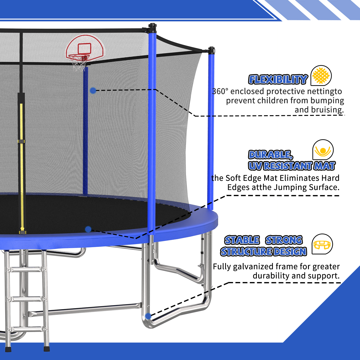 15FT for Kids Children with Safety Enclosure Net Outdoor Backyards Large Recreational Trampoline - Image 5