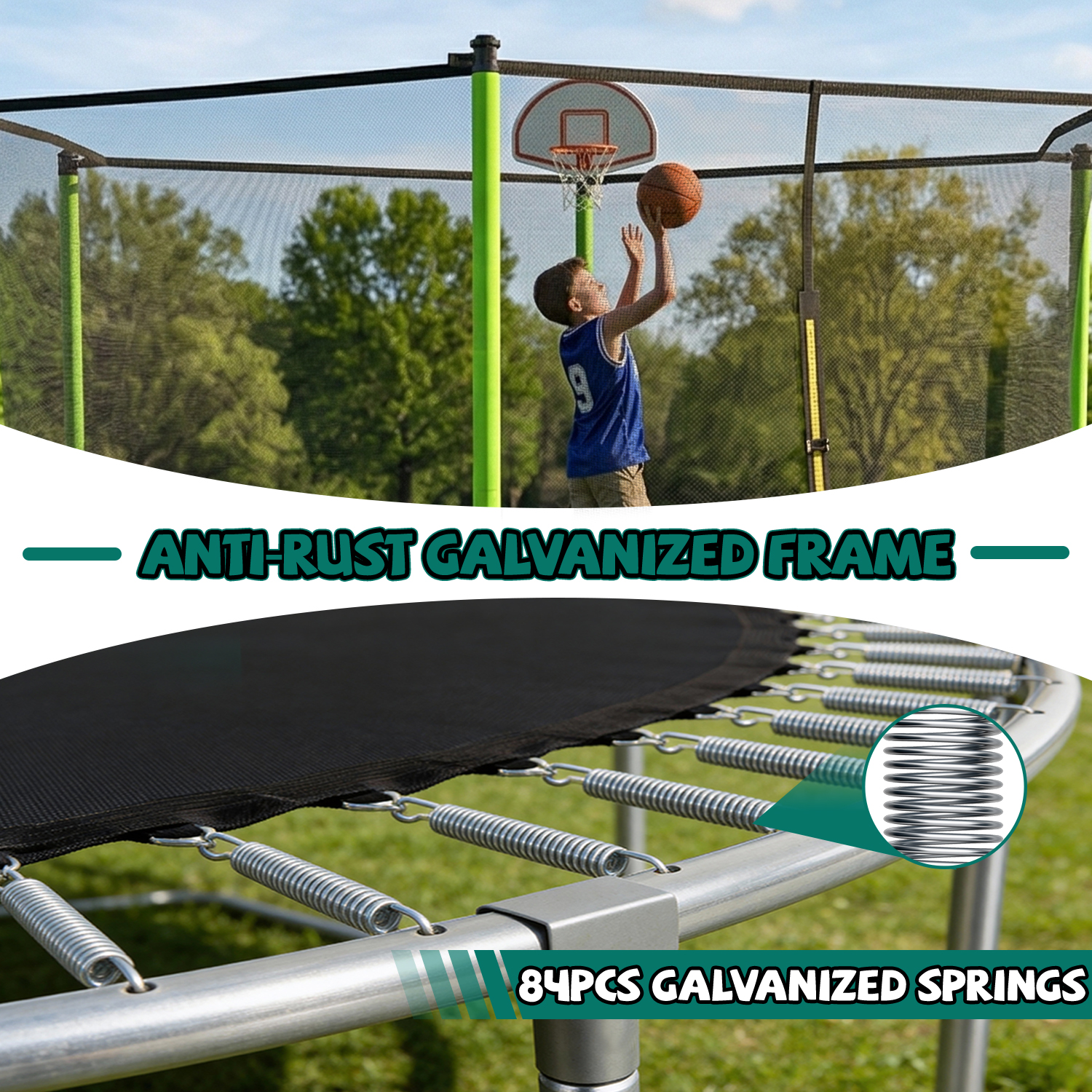 14FT for Kids Children with Safety Enclosure Net Outdoor Backyards Large Recreational Trampoline - Image 2