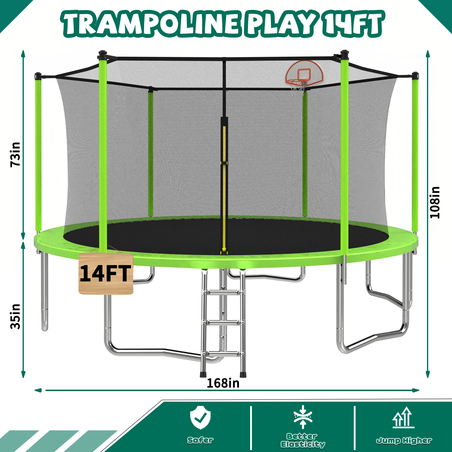 14FT for Kids Children with Safety Enclosure Net Outdoor Backyards Large Recreational Trampoline - Image 5