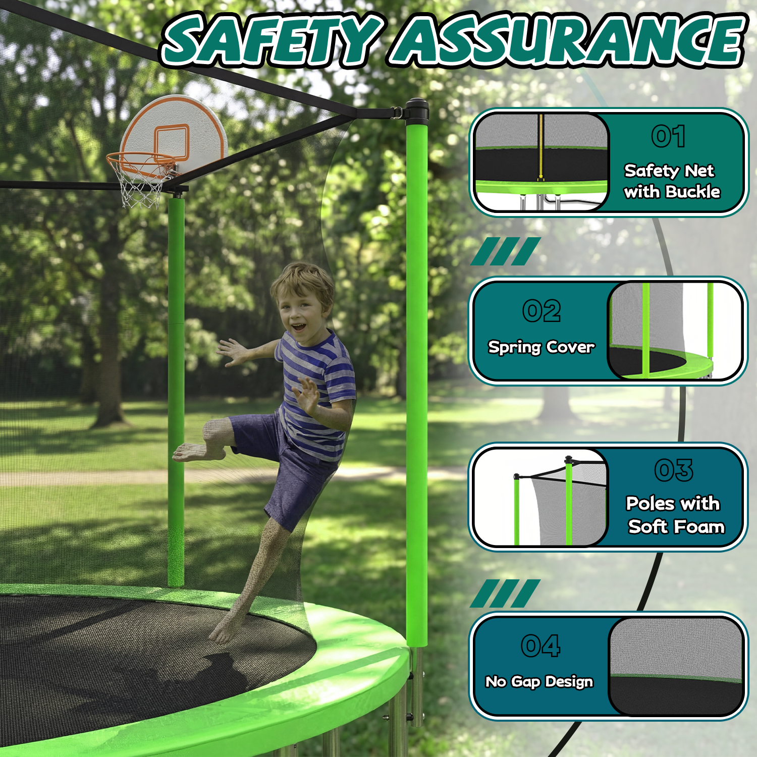 14FT for Kids Children with Safety Enclosure Net Outdoor Backyards Large Recreational Trampoline - Image 6