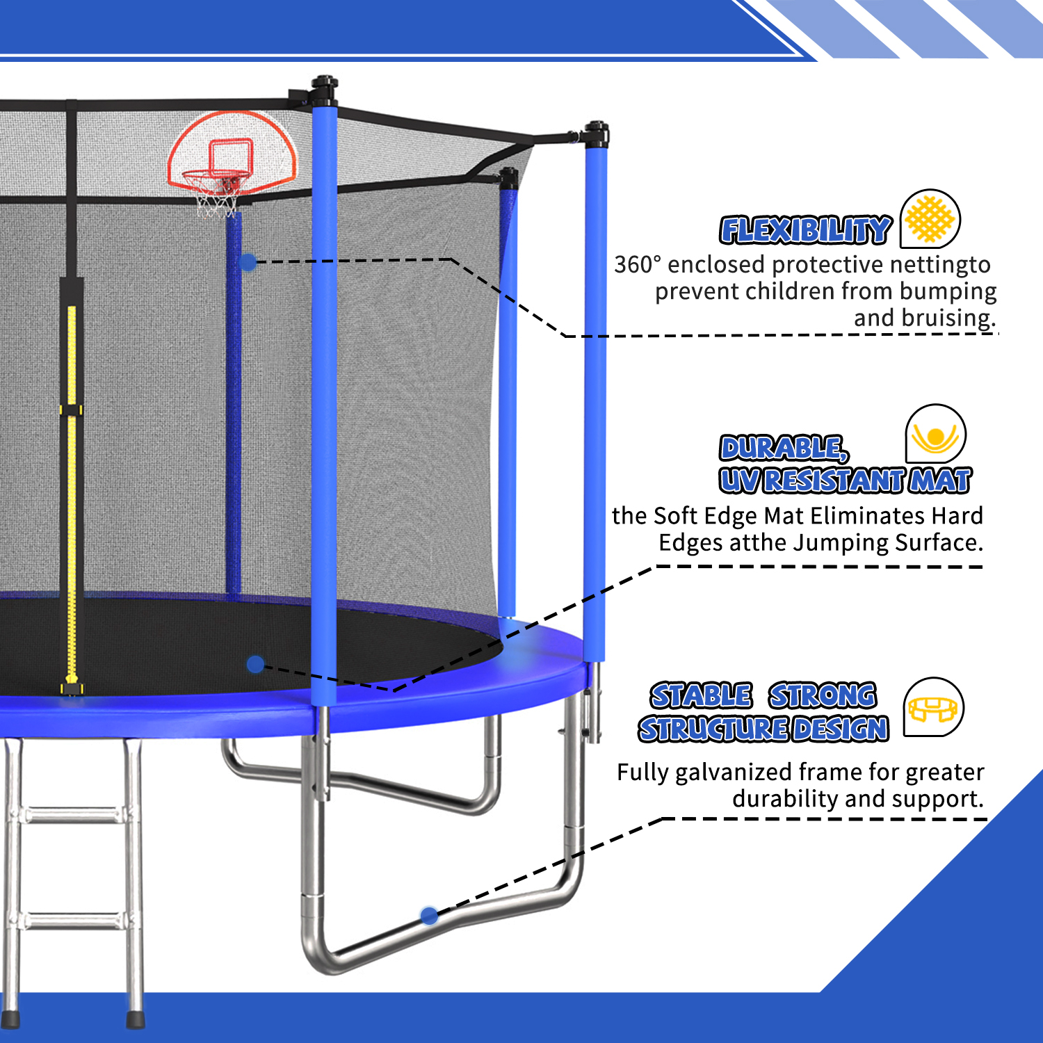 12FT Trampoline for Kids & Adults with Basketball Hoop and Ball ,Recreational Trampolines with Safety Enclosure for Back Yard Outdoor - Image 2