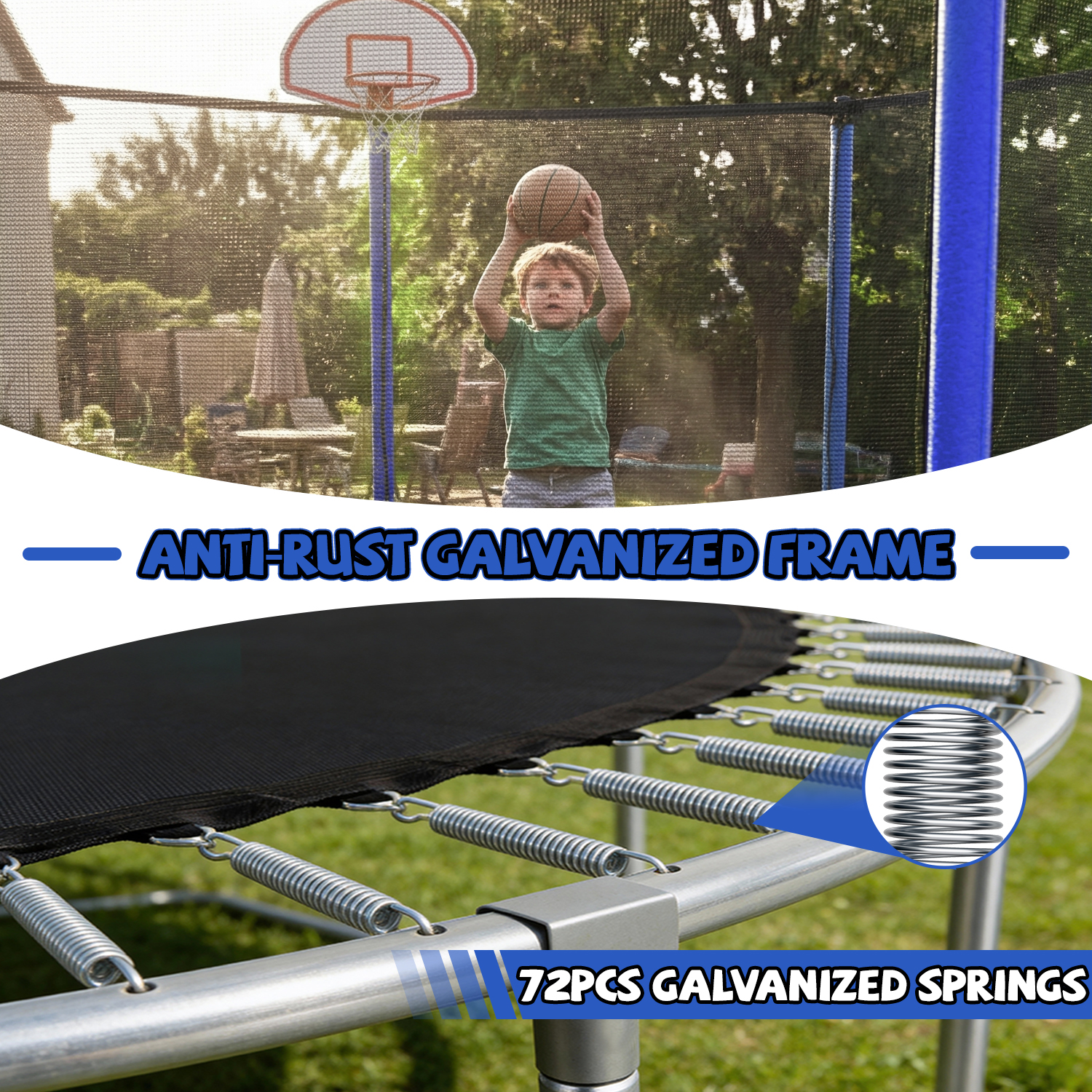 12FT Trampoline for Kids & Adults with Basketball Hoop and Ball ,Recreational Trampolines with Safety Enclosure for Back Yard Outdoor - Image 6