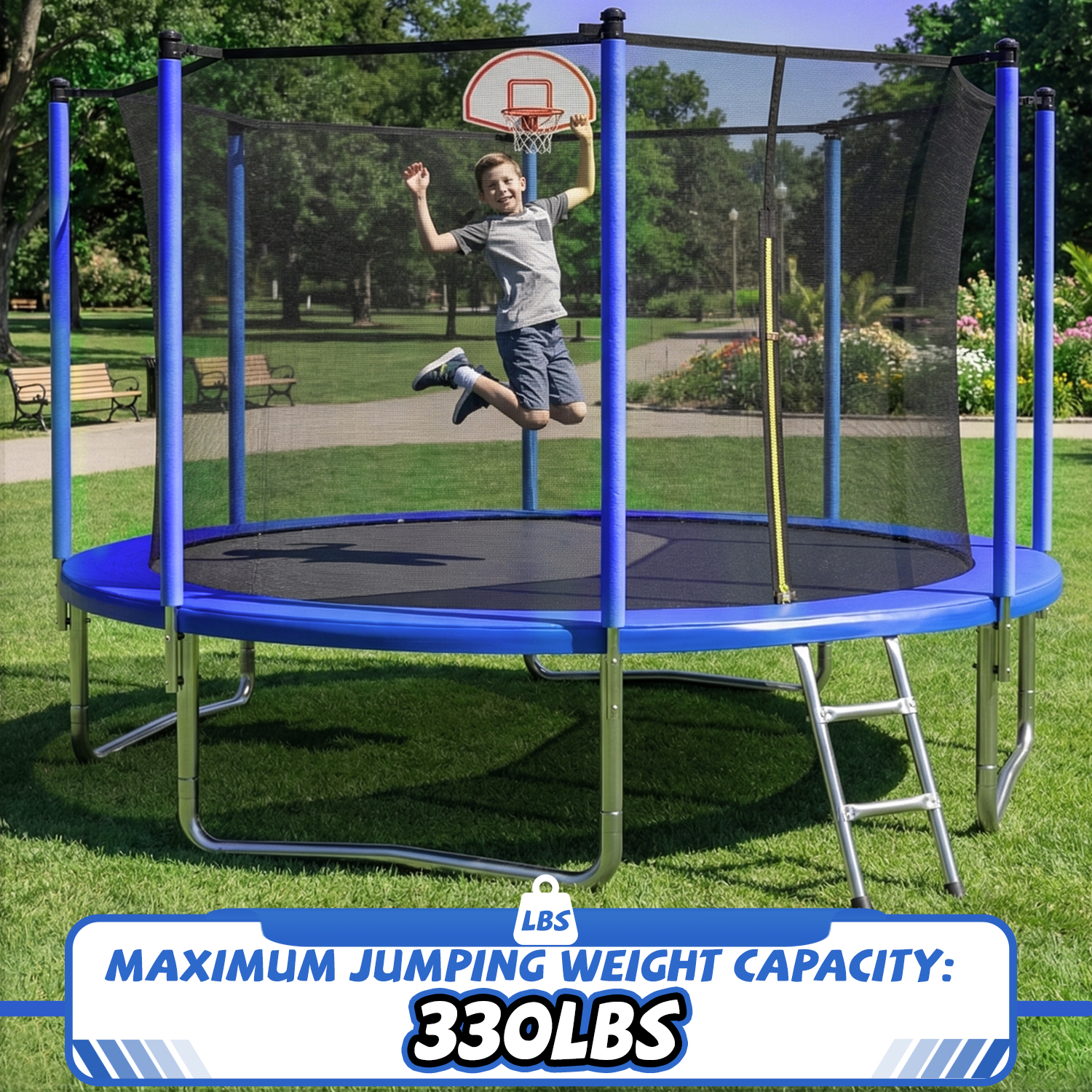 12FT Trampoline for Kids & Adults with Basketball Hoop and Ball ,Recreational Trampolines with Safety Enclosure for Back Yard Outdoor - Image 5
