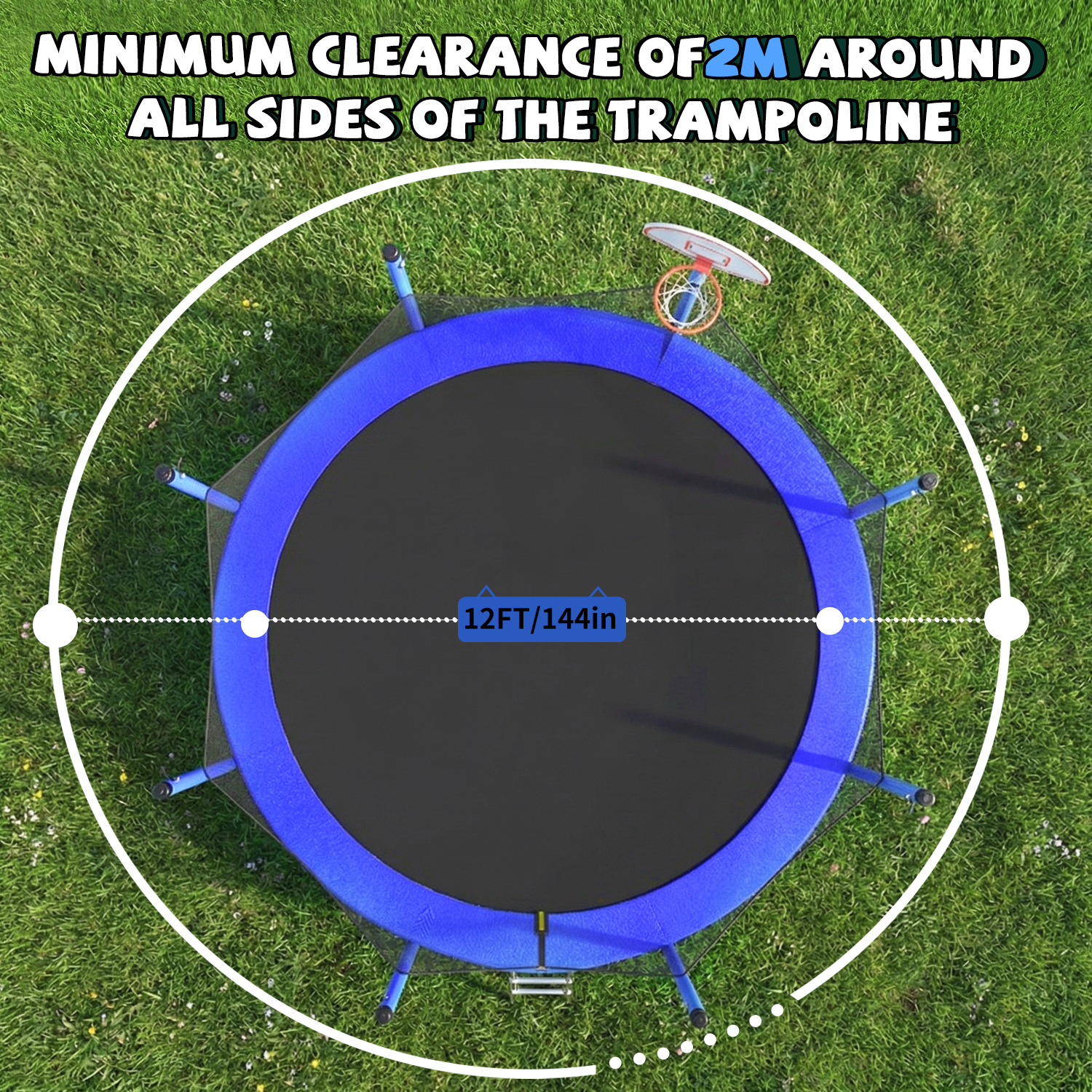 12FT Trampoline for Kids & Adults with Basketball Hoop and Ball ,Recreational Trampolines with Safety Enclosure for Back Yard Outdoor - Image 4