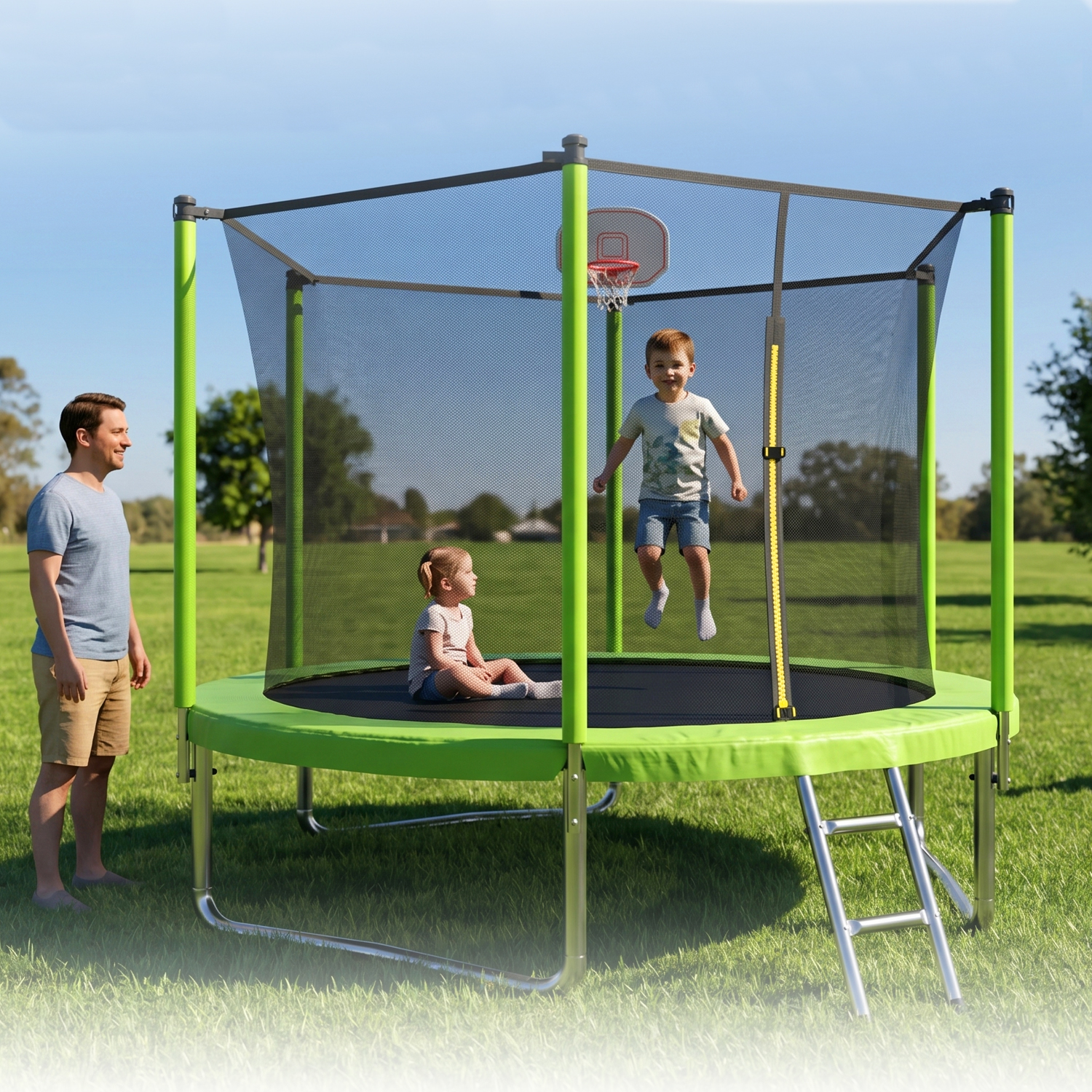 10FT Trampoline for Kids, Basketball Hoop and Ladder, Outdoor Kids Trampoline with Safety Enclosure,Fast Assembly for Backyard Fun,ASTM Approved - Image 5