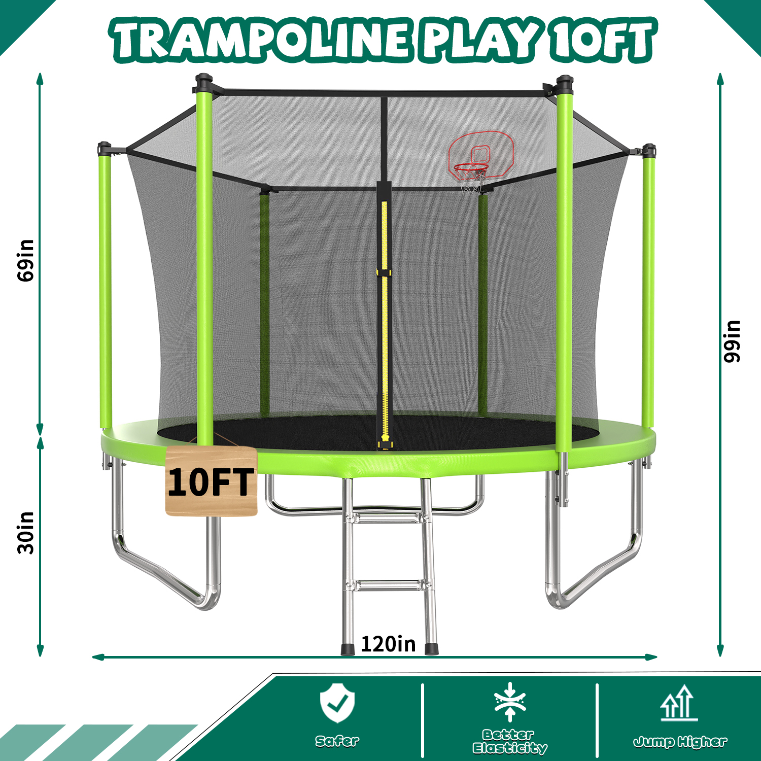 10FT Trampoline for Kids, Basketball Hoop and Ladder, Outdoor Kids Trampoline with Safety Enclosure,Fast Assembly for Backyard Fun,ASTM Approved - Image 6
