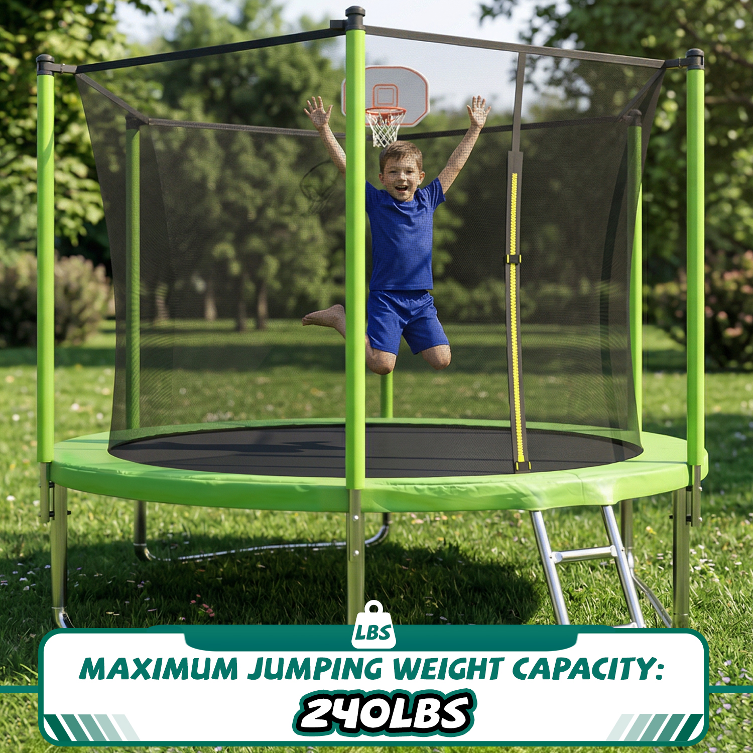 10FT Trampoline for Kids, Basketball Hoop and Ladder, Outdoor Kids Trampoline with Safety Enclosure,Fast Assembly for Backyard Fun,ASTM Approved - Image 5
