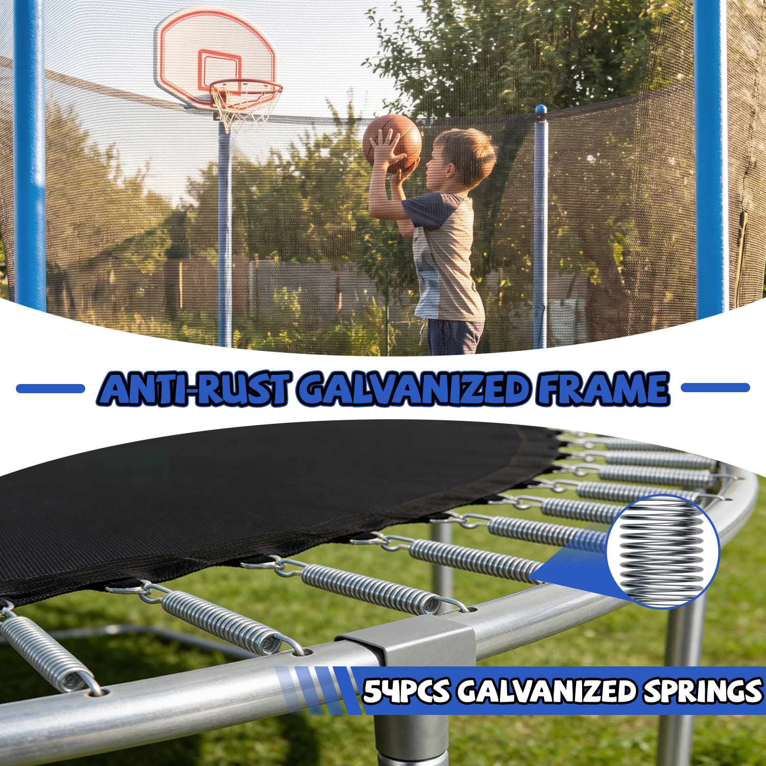10FT Trampoline for Kids, Basketball Hoop and Ladder, Outdoor Kids Trampoline with Safety Enclosure,Fast Assembly for Backyard Fun,ASTM Approved - Image 2