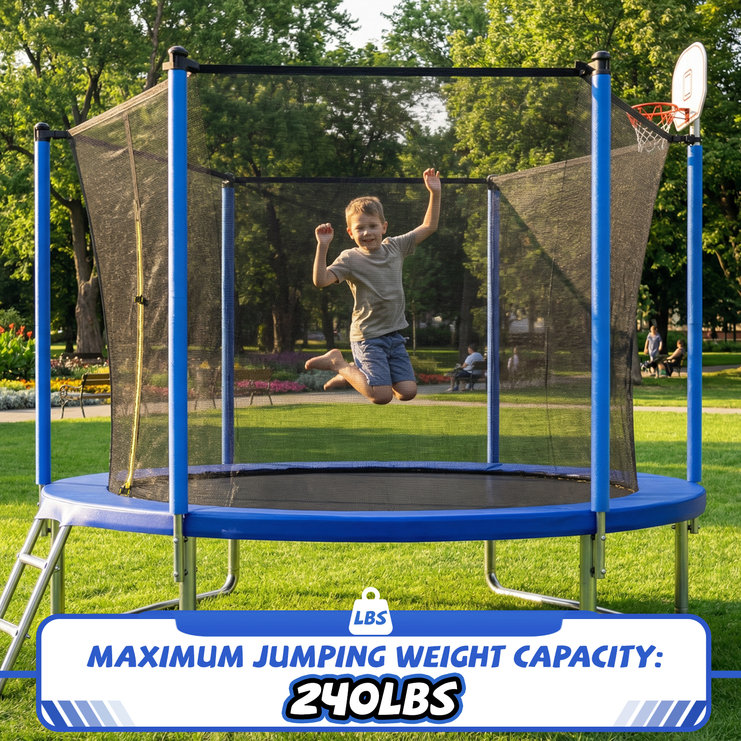 10FT Trampoline for Kids, Basketball Hoop and Ladder, Outdoor Kids Trampoline with Safety Enclosure,Fast Assembly for Backyard Fun,ASTM Approved - Image 2
