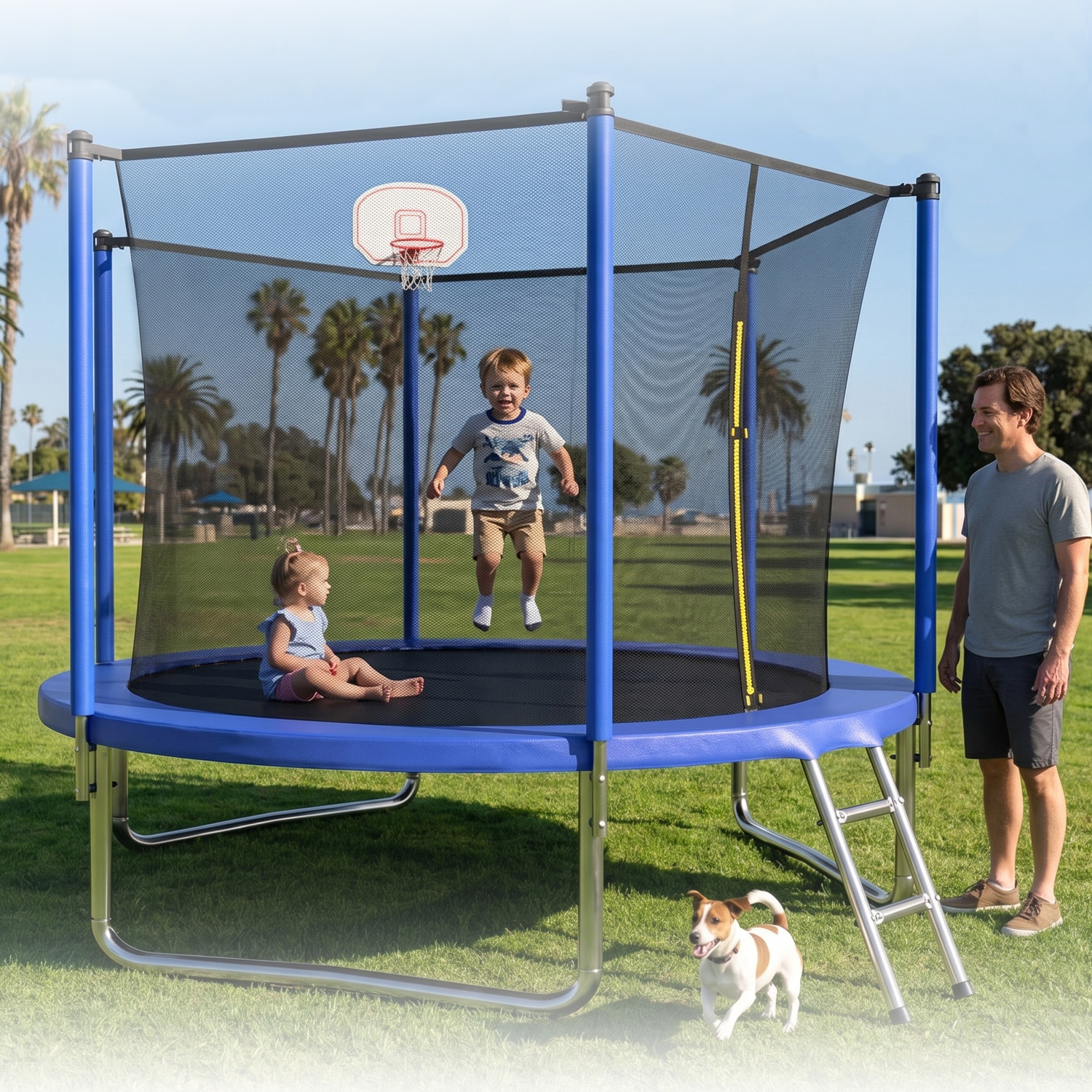 10FT Trampoline for Kids, Basketball Hoop and Ladder, Outdoor Kids Trampoline with Safety Enclosure,Fast Assembly for Backyard Fun,ASTM Approved - Image 6