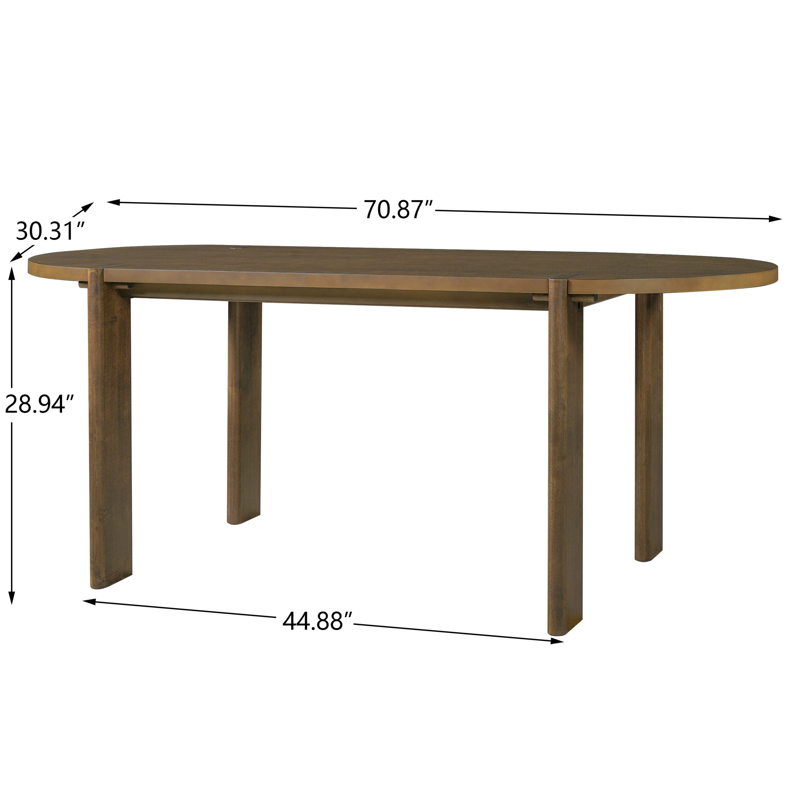 Modern Wooden Dining Table for 4 to 6 People, 71" Large Kitchen Dining Table with Wood Pedestal Base, Mid Century Oval Long Dinner Table for Home Dining Room Restaurant, Walnut - Image 3