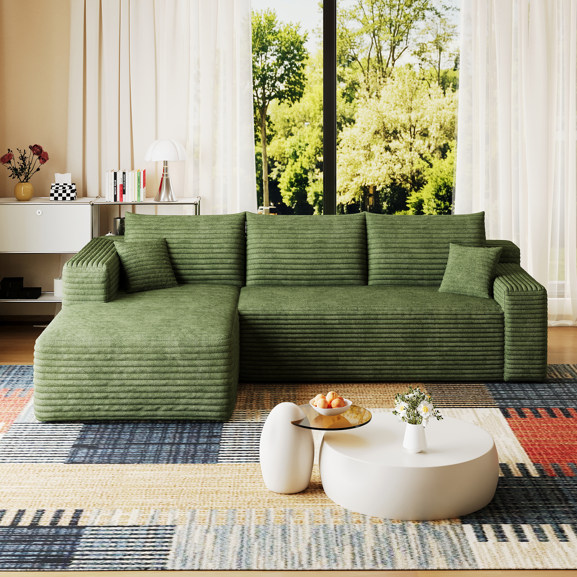 95" Cloud Sectional Sofa,Modern Minimalist Upholstered Couches, Comfort U Shaped Sofa for Living Room,Deep Seat Corner Couch,No Assembly Required,Green( (Plush Corduroy Fabric) - Image 4