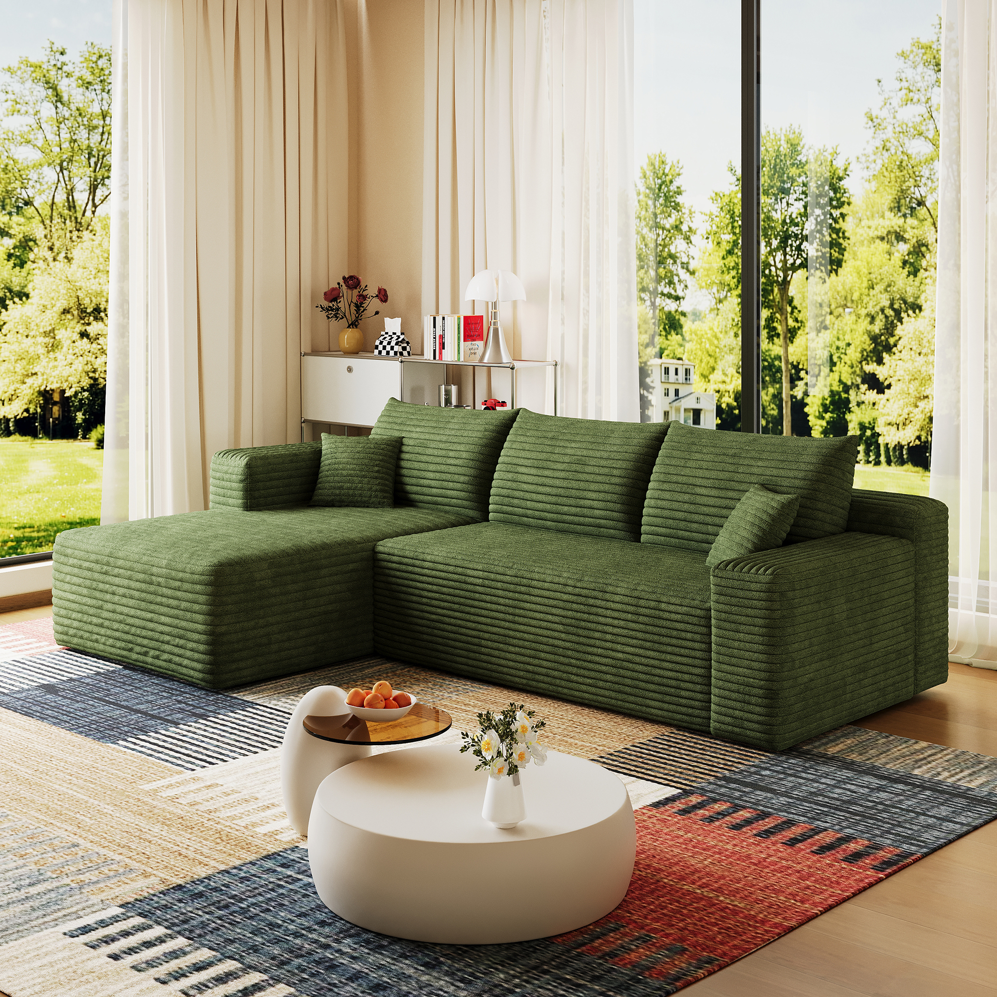 95" Cloud Sectional Sofa,Modern Minimalist Upholstered Couches, Comfort U Shaped Sofa for Living Room,Deep Seat Corner Couch,No Assembly Required,Green( (Plush Corduroy Fabric) - Image 5