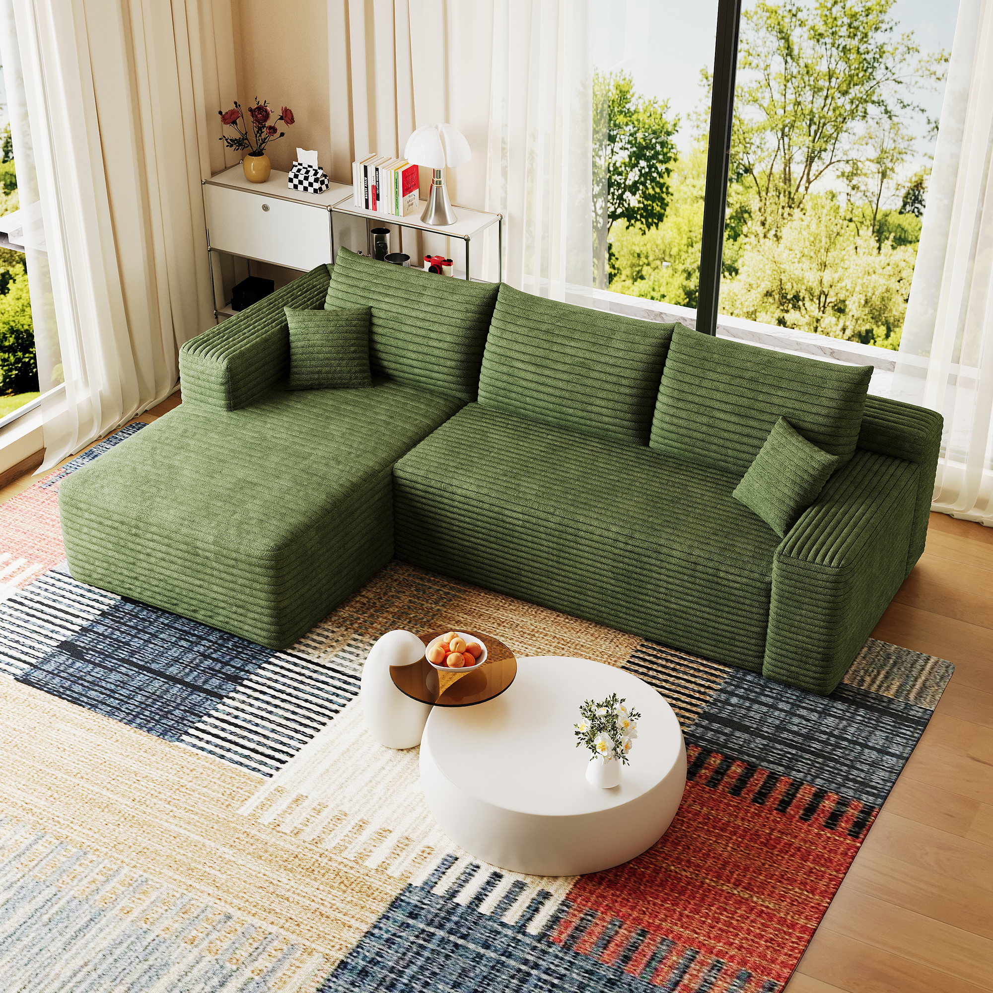 95" Cloud Sectional Sofa,Modern Minimalist Upholstered Couches, Comfort U Shaped Sofa for Living Room,Deep Seat Corner Couch,No Assembly Required,Green( (Plush Corduroy Fabric) - Image 6