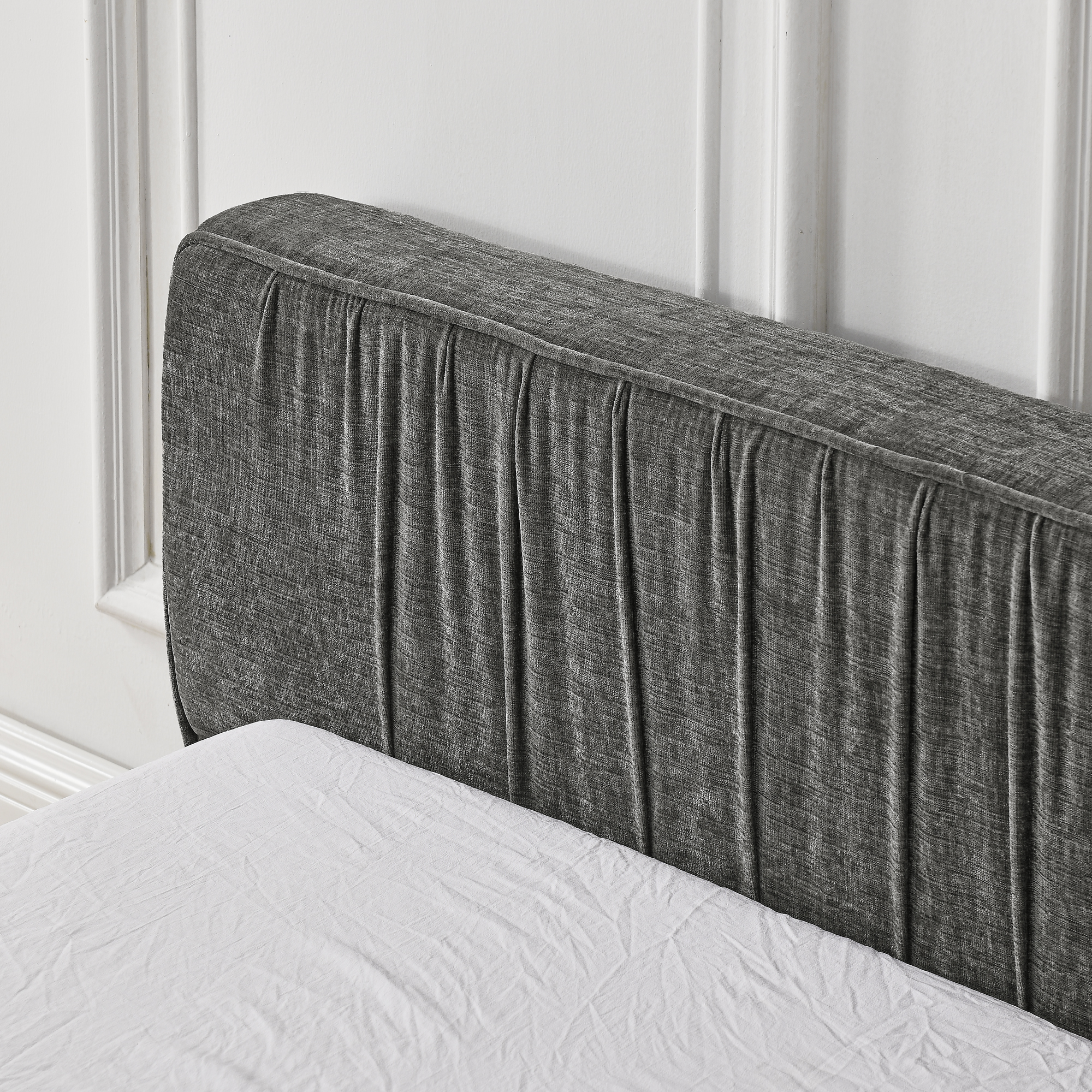 Queen Size Upholstered Bed Frame with Chenille fabric with pleated design,Grounded Queen Size Platform Bed with Headboard and Solid Frame. No Box Spring Needed-Grey(88"*67"*23.5") - Image 4